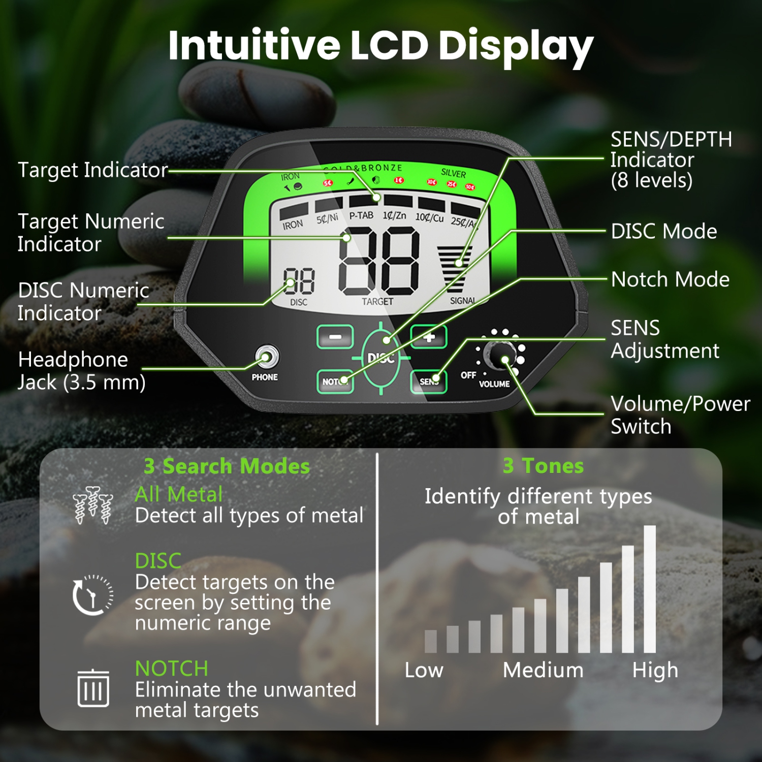 Costway High Accuracy Metal Detector Kit W/Display Waterproof Search Coil Headphone Bag
