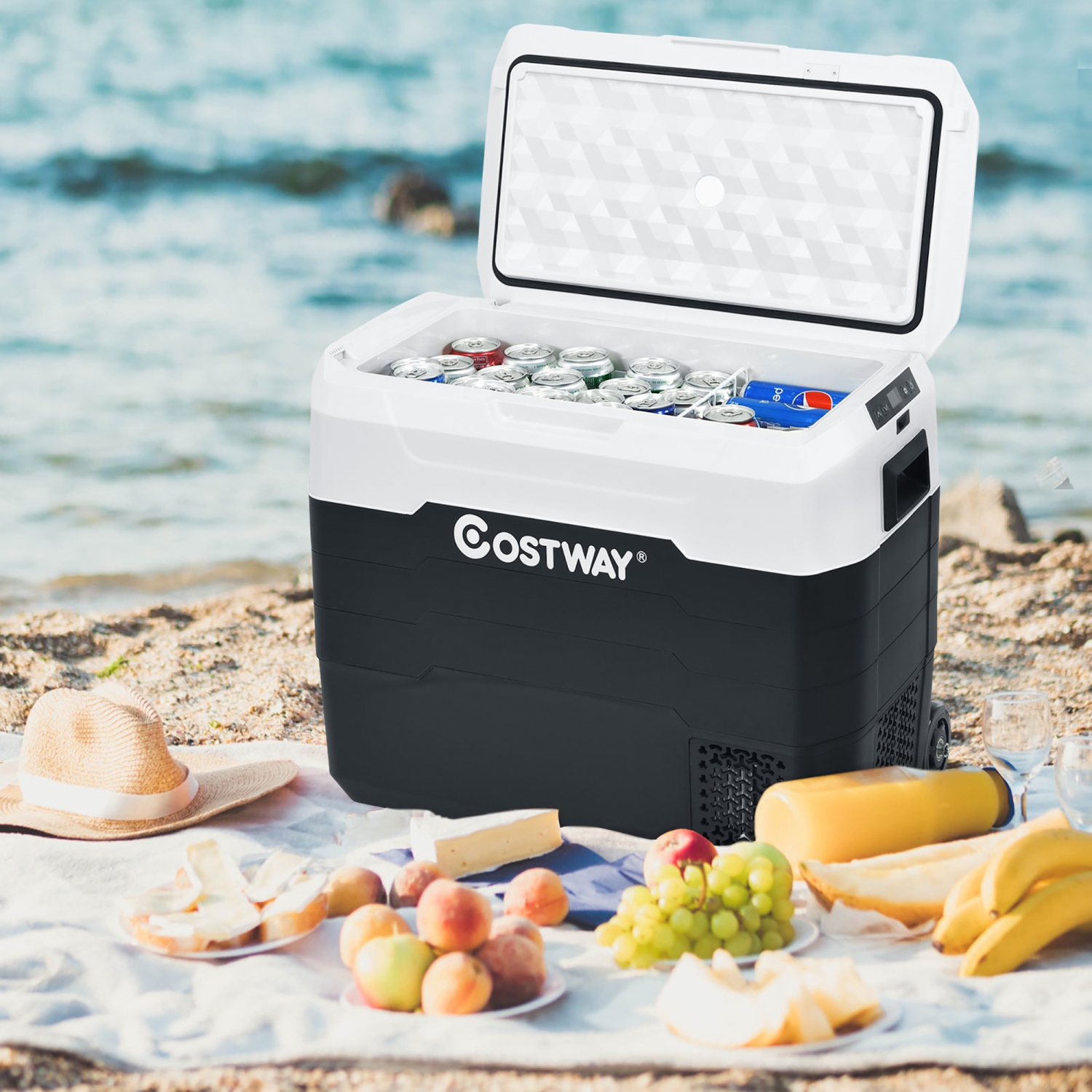Costway 42 QT Portable Car Refrigerator -4°F to 50°F Dual-Zone Car Cooler