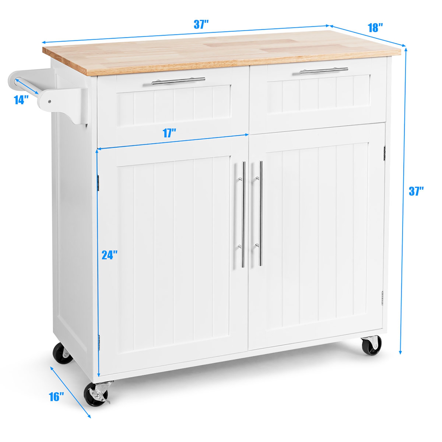 Costway Rolling Kitchen Cart Island Heavy Duty Storage Trolley Cabinet Utility White