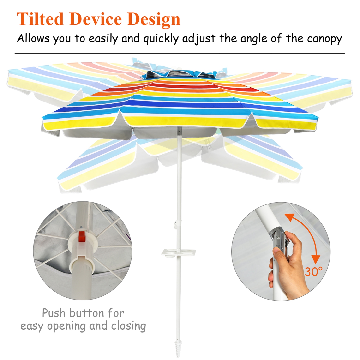 Costway 7.2 FT Portable Beach Umbrella Tilt Sand Anchor Cup Holder W/Carry Bag