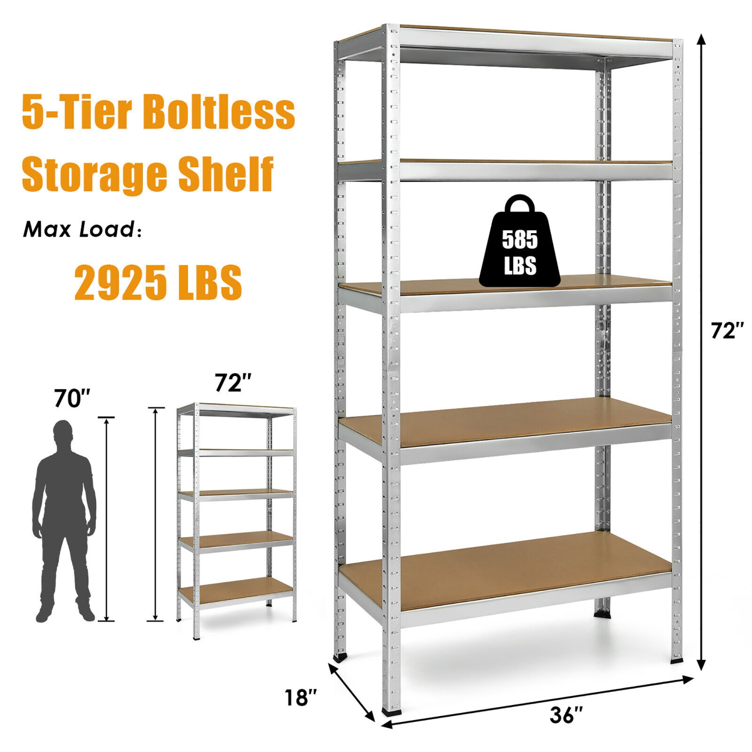 Costway 72'' Heavy Duty Steel 5 Level Garage Shelf Storage Adjustable Shelves