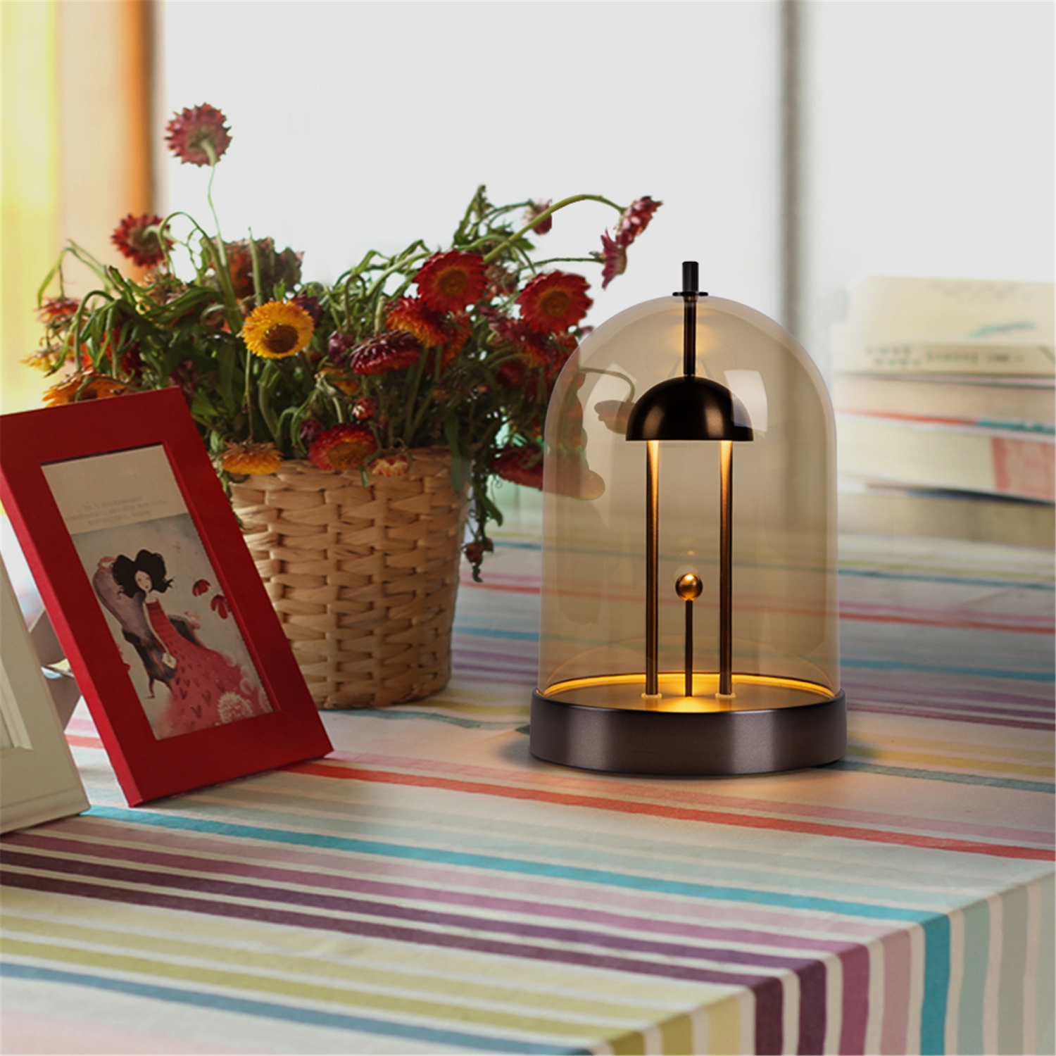 Tubicen Battery Powered Table Lamp, 4000mAh Rechargeable LED Night Light, 4-Level Touch Dimmable Table Light, Decorative Lamp with Removable Shade,