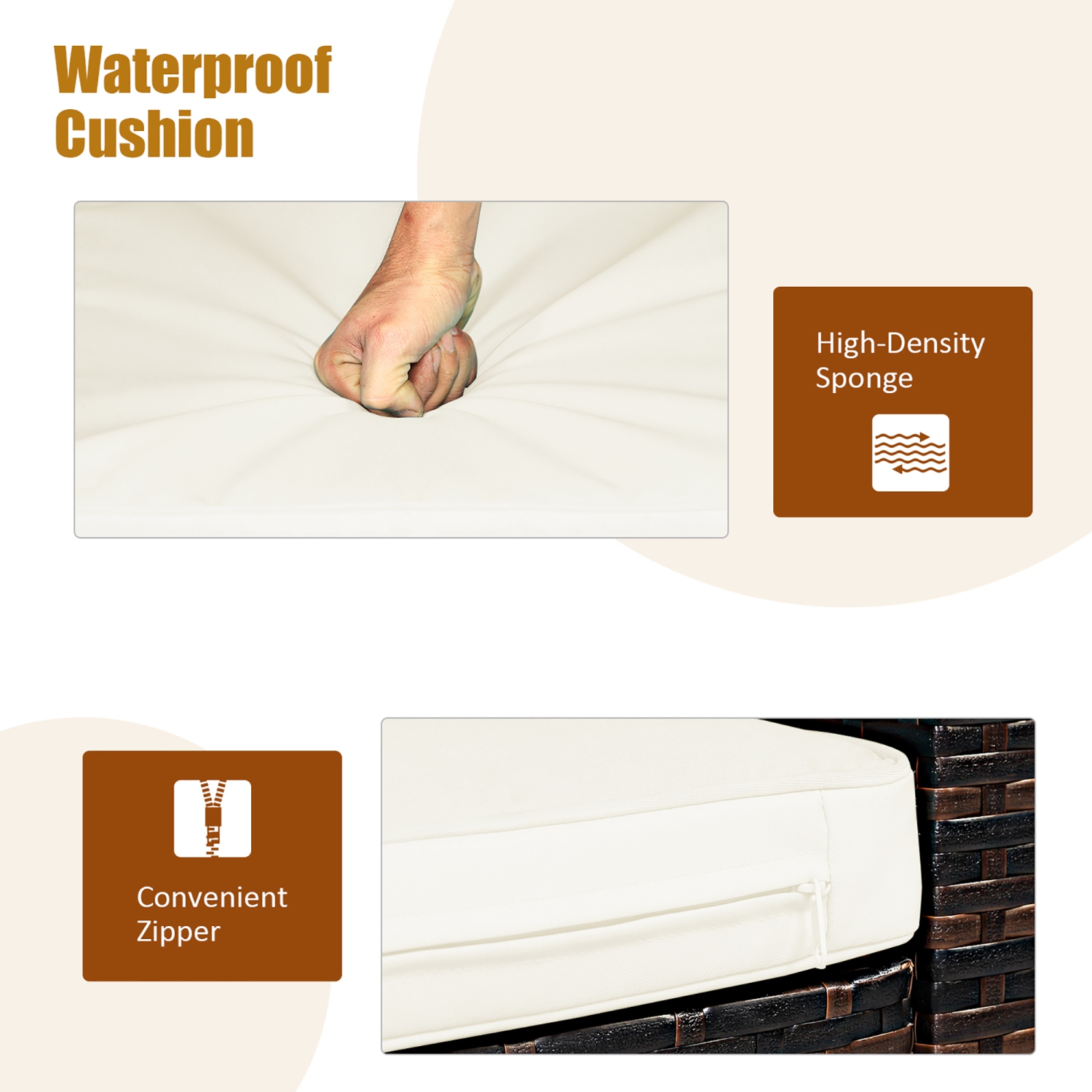 Costway 3PCS Patio Rattan Wicker Furniture Cushion Sofa Coffee Table