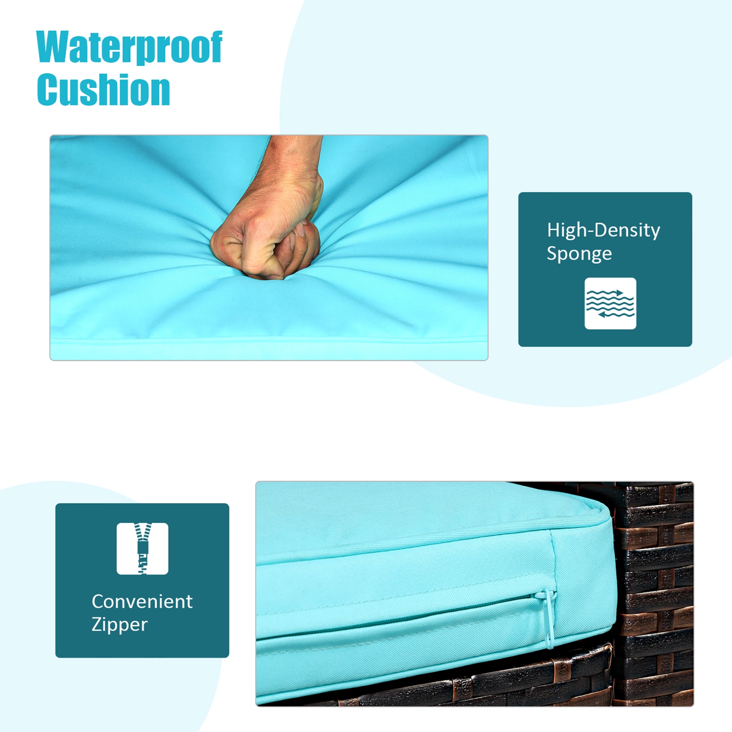 Costway 3PCS Patio Rattan Wicker Furniture Cushion Sofa Coffee Table