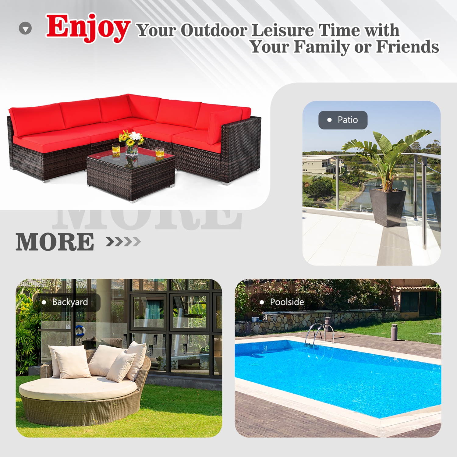 Costway 6PCS Patio Rattan Furniture Set Cushioned Sofa Coffee Table Garden