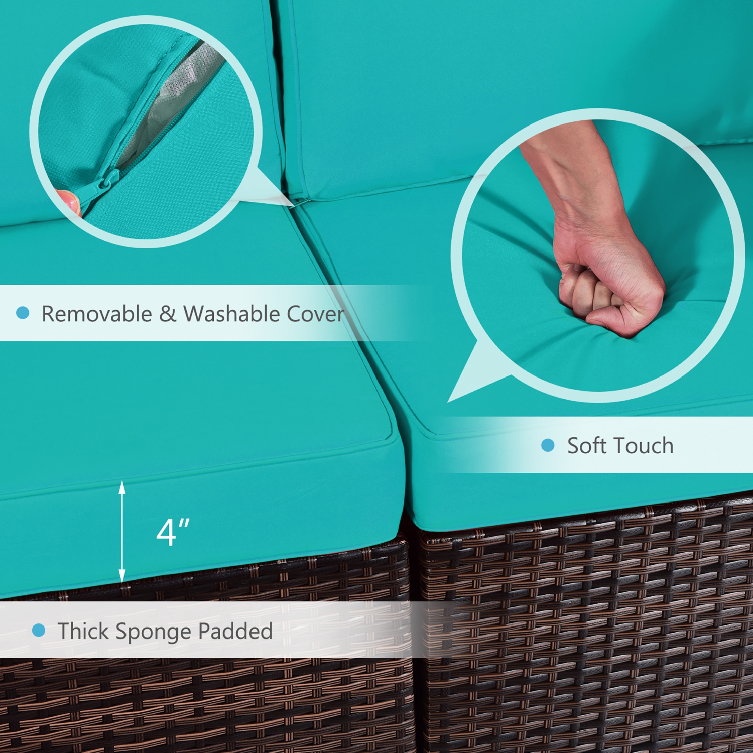 Costway 6PCS Patio Rattan Furniture Set Cushioned Sofa Coffee Table Garden