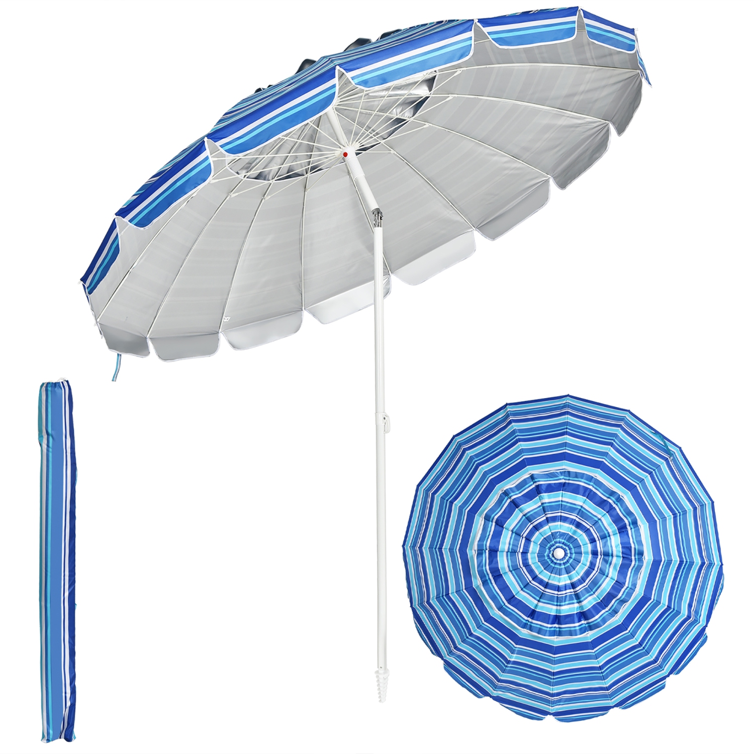 Costway 8 FT Beach Umbrella Outdoor Tilt Sunshade Sand Anchor W/Carry Bag