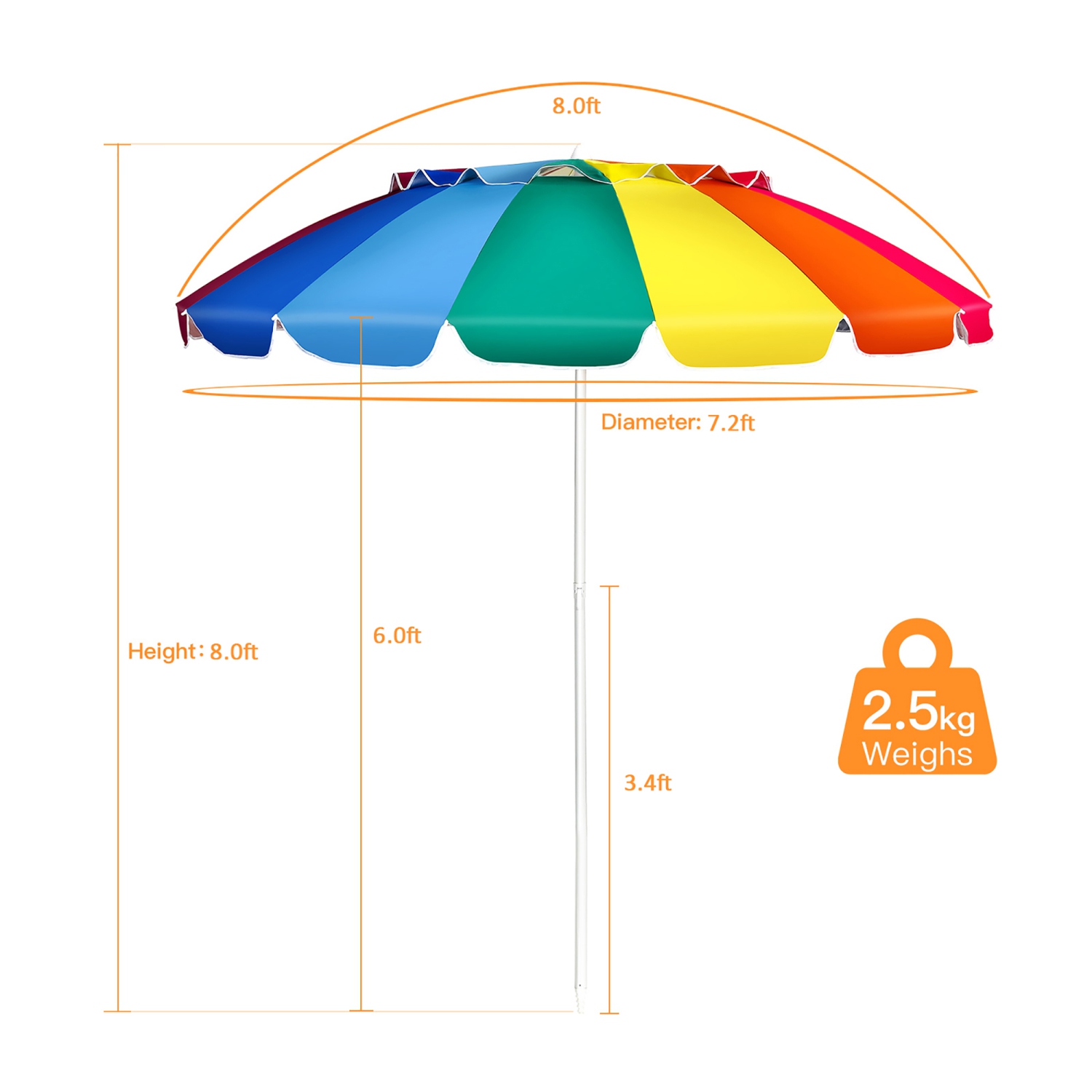 Costway 8 FT Beach Umbrella Outdoor Tilt Sunshade Sand Anchor W/Carry Bag