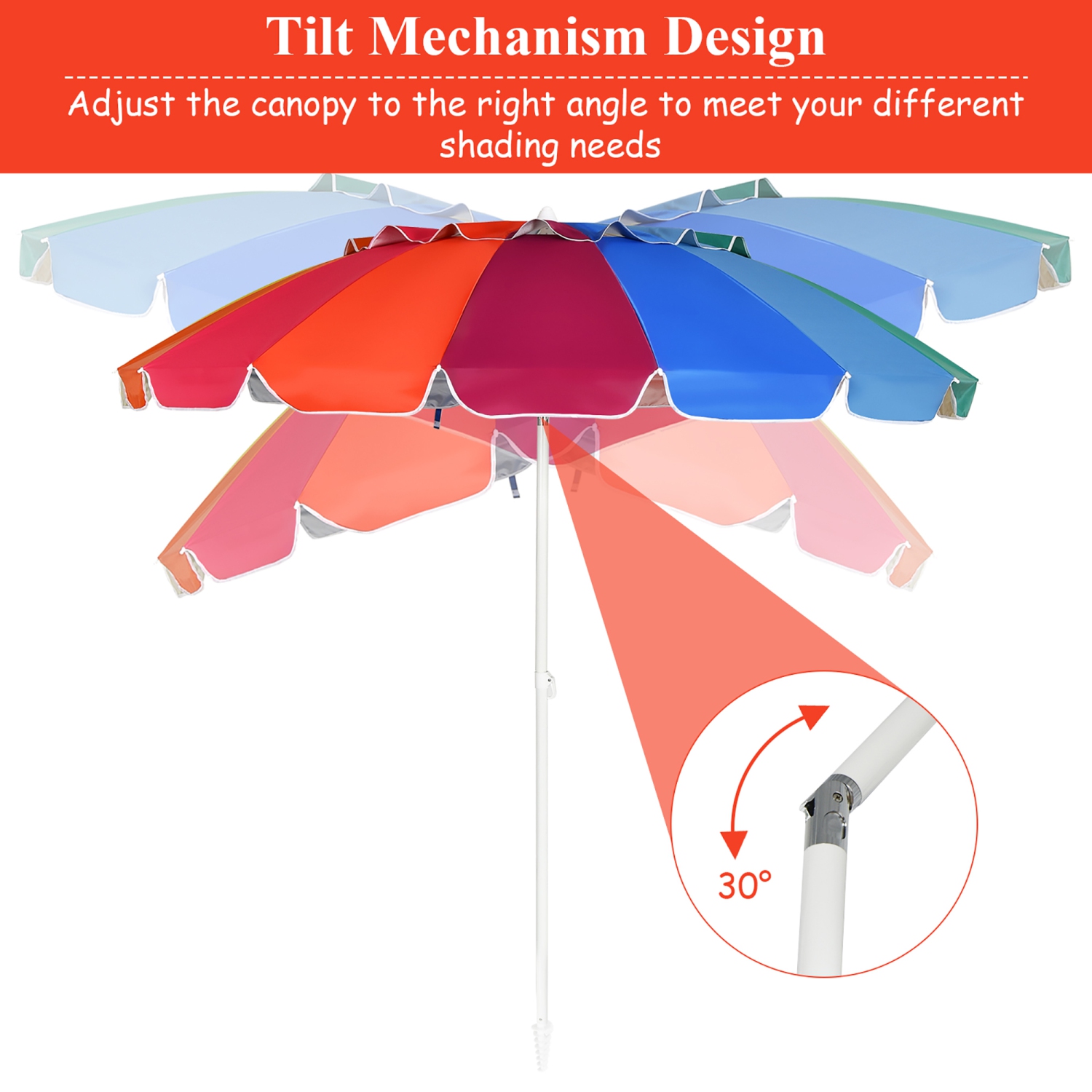Costway 8 FT Beach Umbrella Outdoor Tilt Sunshade Sand Anchor W/Carry Bag