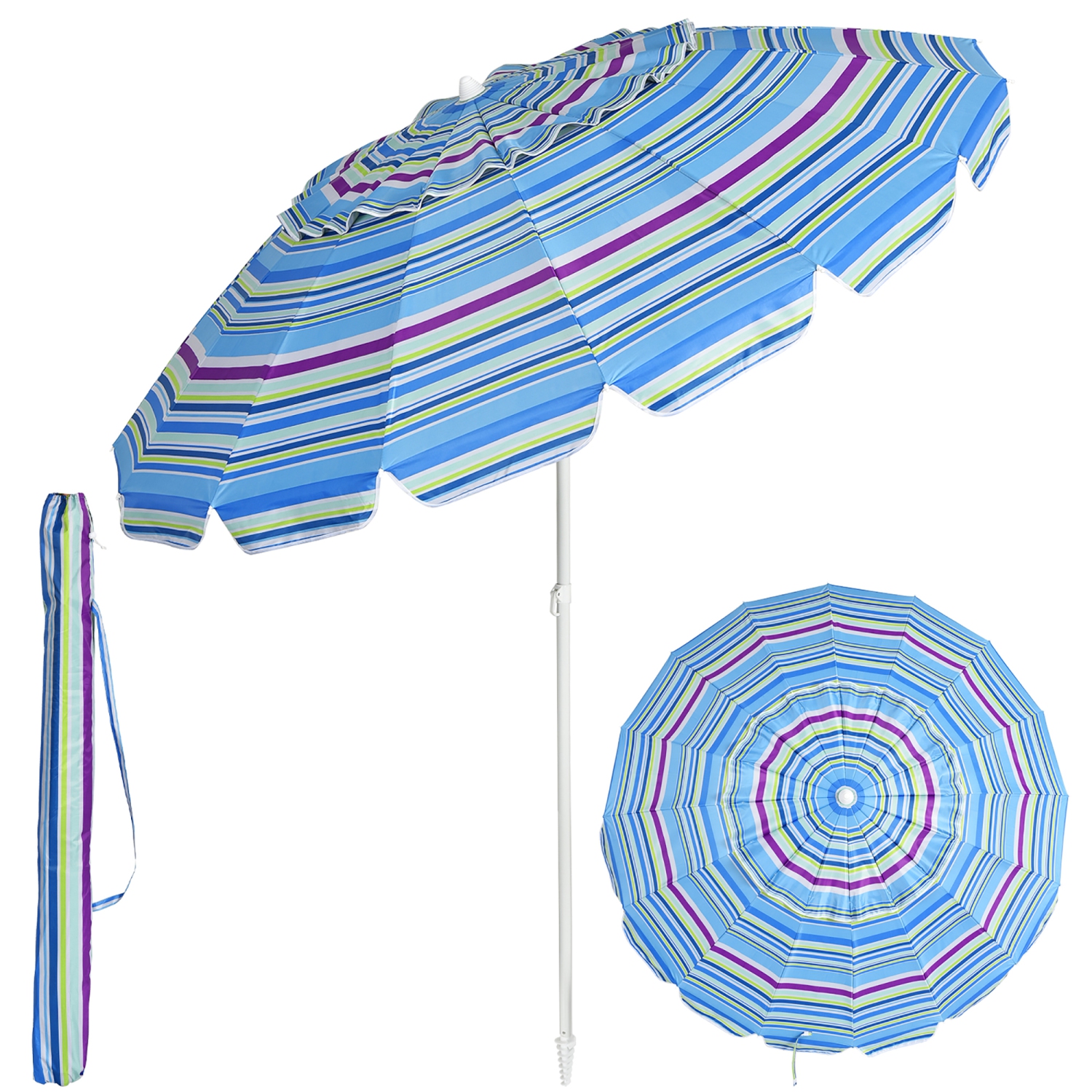 Parasol de plage de 2,4 m pour l'extérieur Costway, inclinable, avec tige pointue et sac de transport