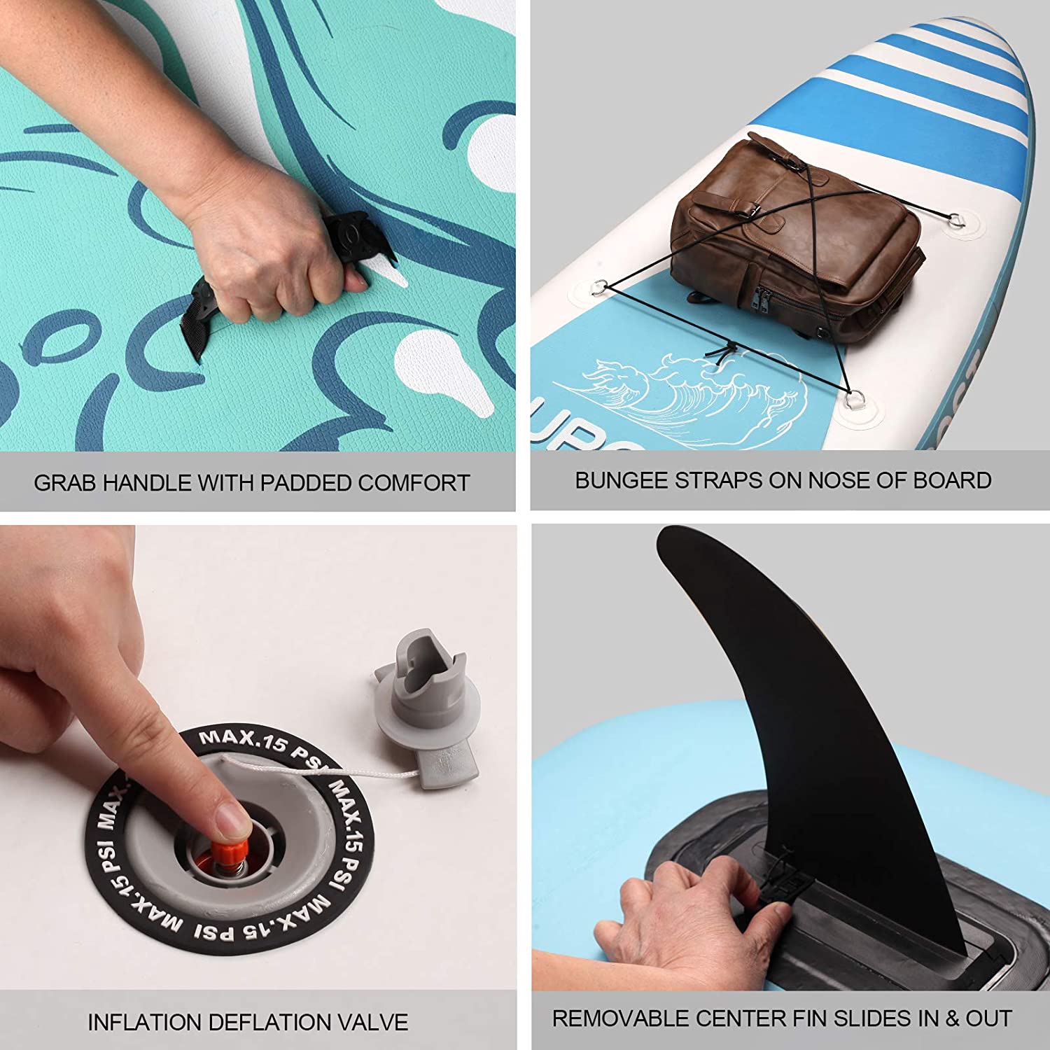 WINGOMART Inflatable Stand Up Paddle Board with Premium SUP Accessories & Carry Bag | Wide Stance, Bottom Fin for Paddling, Surf Control, Non-Slip