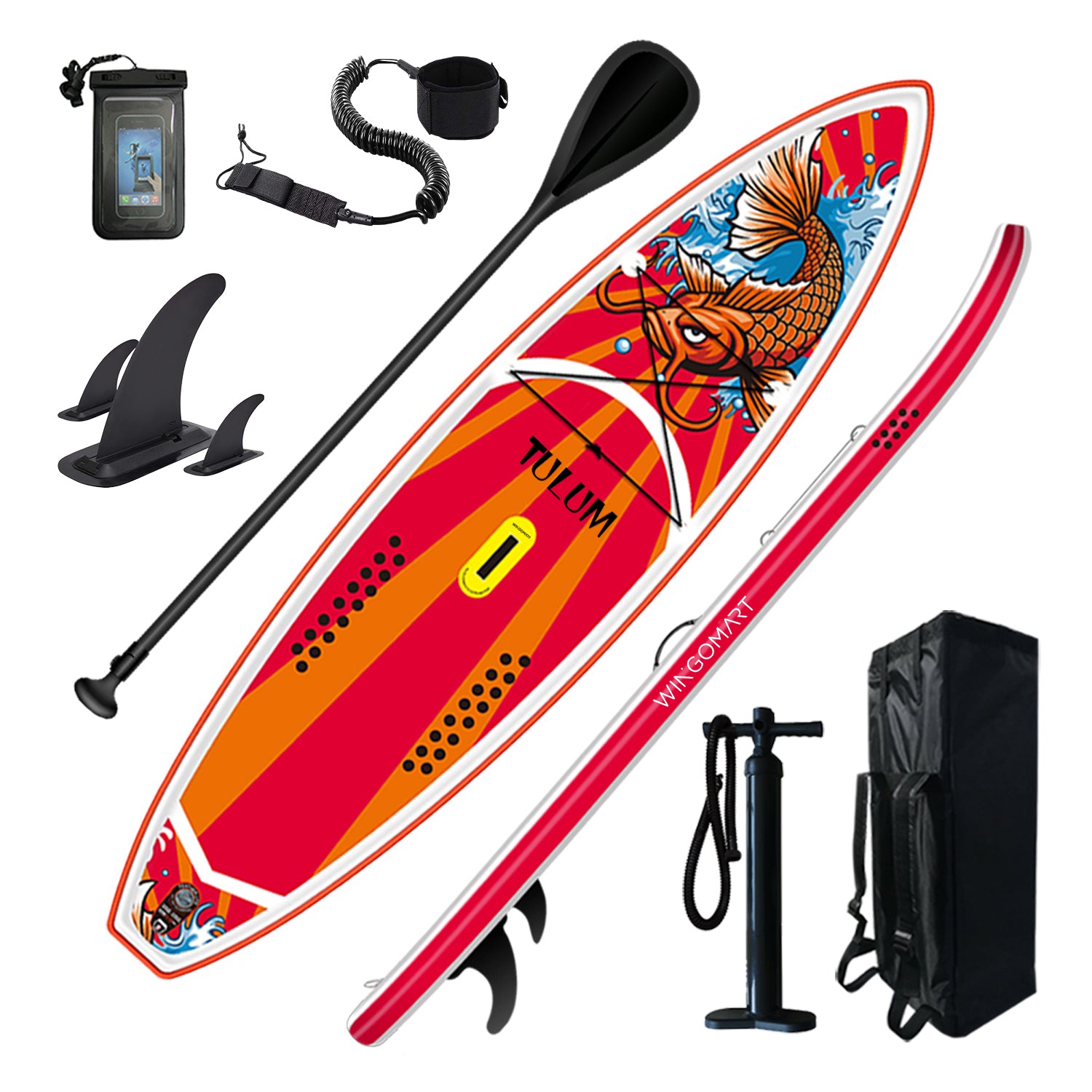 WINGOMART XL 12FT Inflatable Stand up Paddle Board w/Premium SUP  Accessories & Carry Bag, upgraded paddle boards w/ 3 Fish Fin for Paddling, Up to 2 Person / 380LB -Tulum Edition