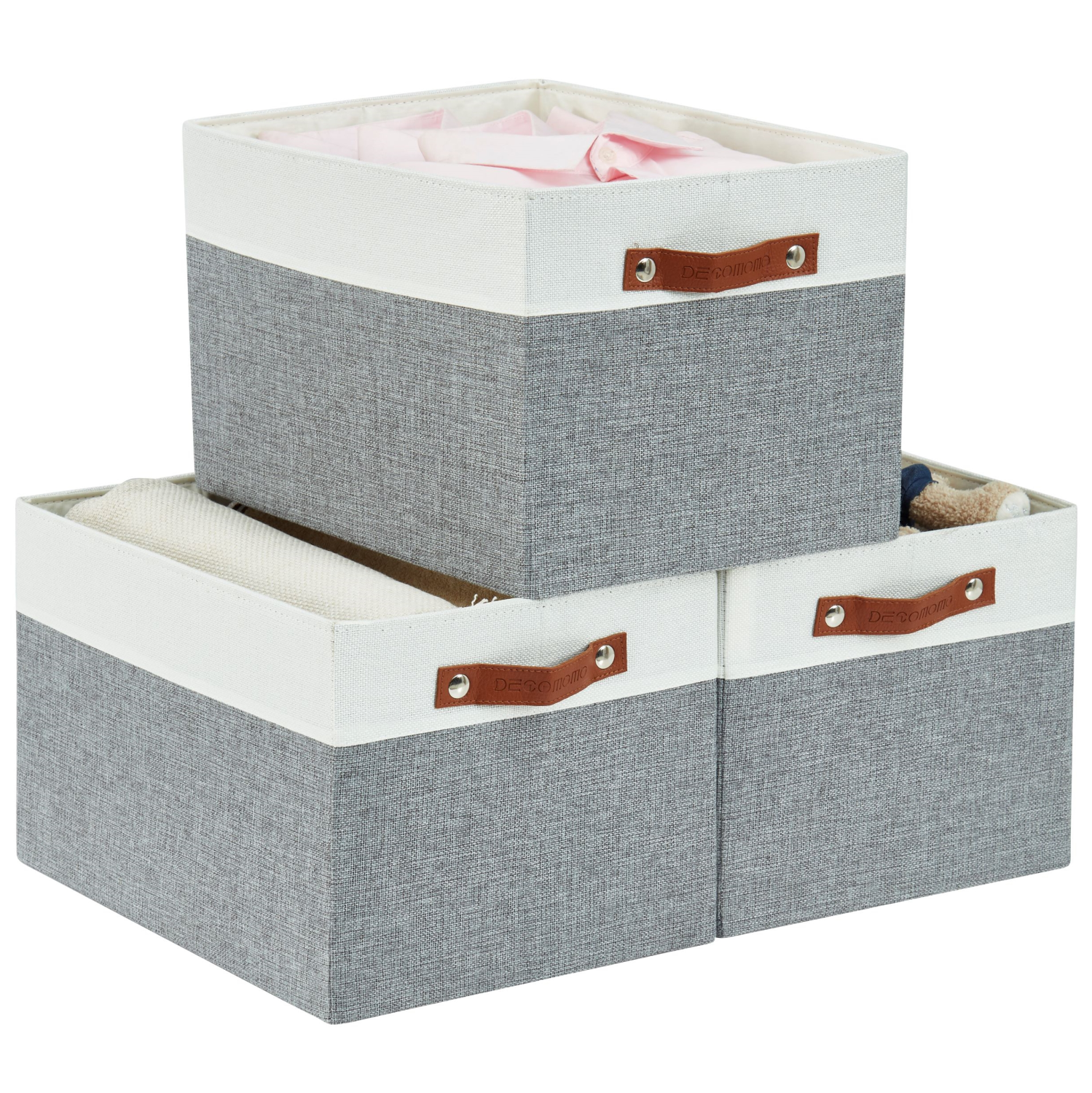 DECOMOMO – Bac de rangement pliable [paquet de 3] panier en tissu robuste avec poignées pour organiser la tablette et la garde-robe de chambre de