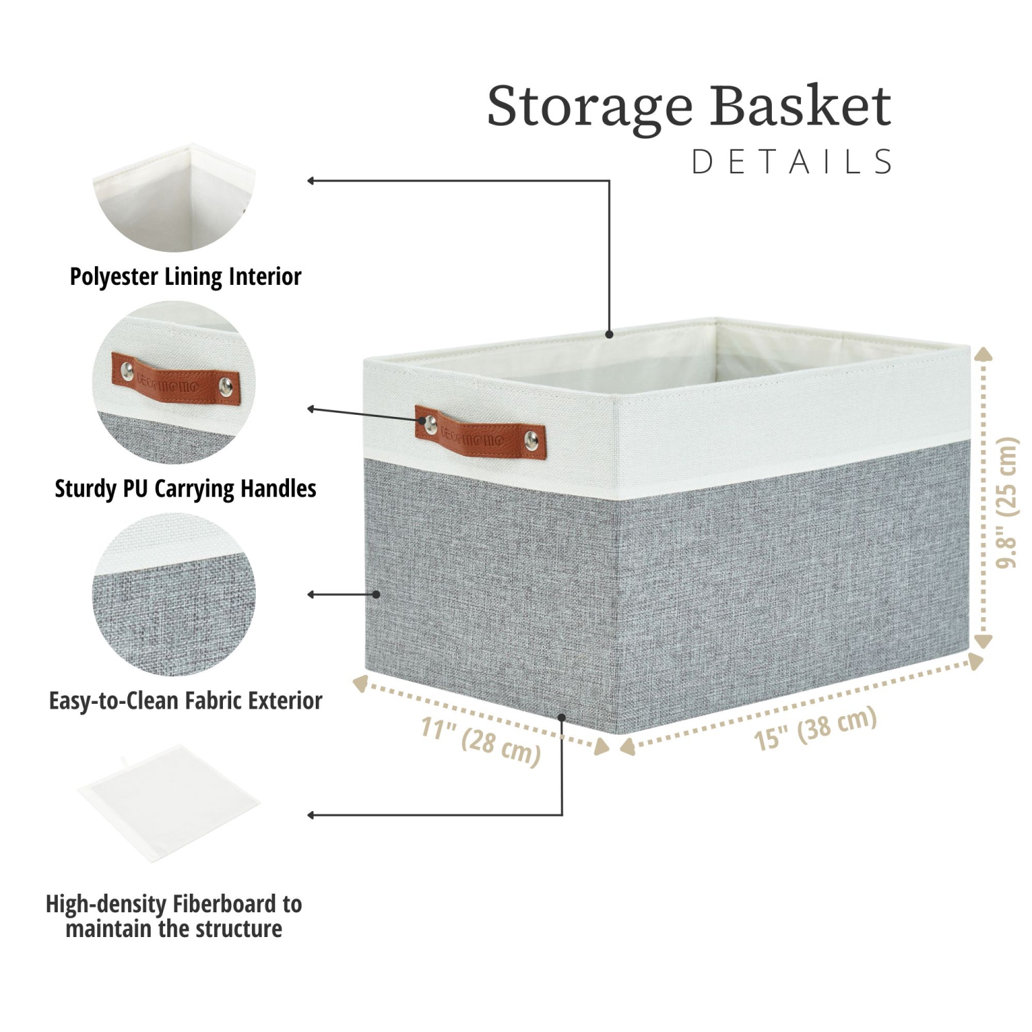 DECOMOMO – Bac de rangement pliable [paquet de 3] panier en tissu robuste avec poignées pour organiser la tablette et la garde-robe de chambre de