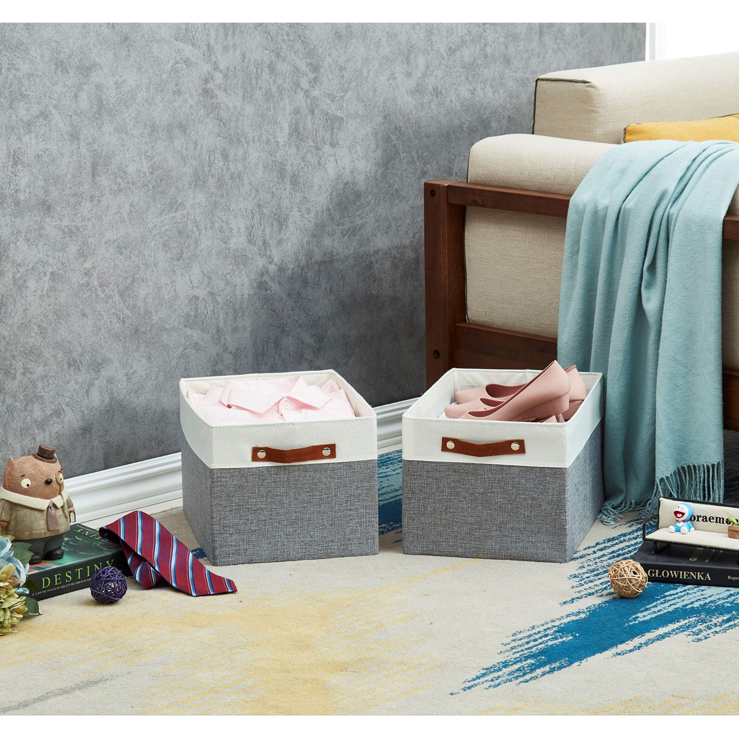 DECOMOMO – Bac de rangement pliable [paquet de 3] panier en tissu robuste avec poignées pour organiser la tablette et la garde-robe de chambre de