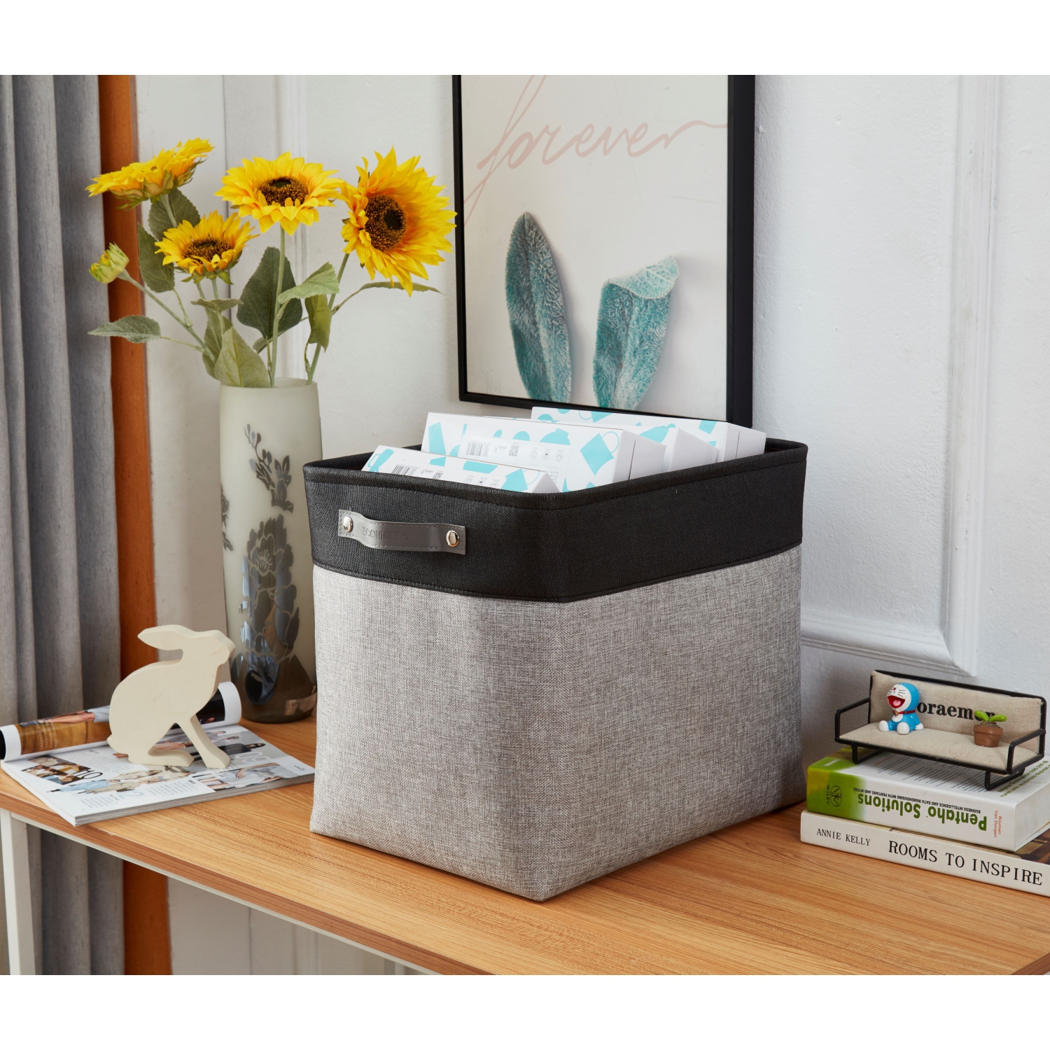 DECOMOMO Fordable Storage Bin - Collapsible Sturdy Cationic Fabric Basket W/Handles for Organizing Shelf Nursery Home Closet |17(L) x 13(W) x 15(H)”