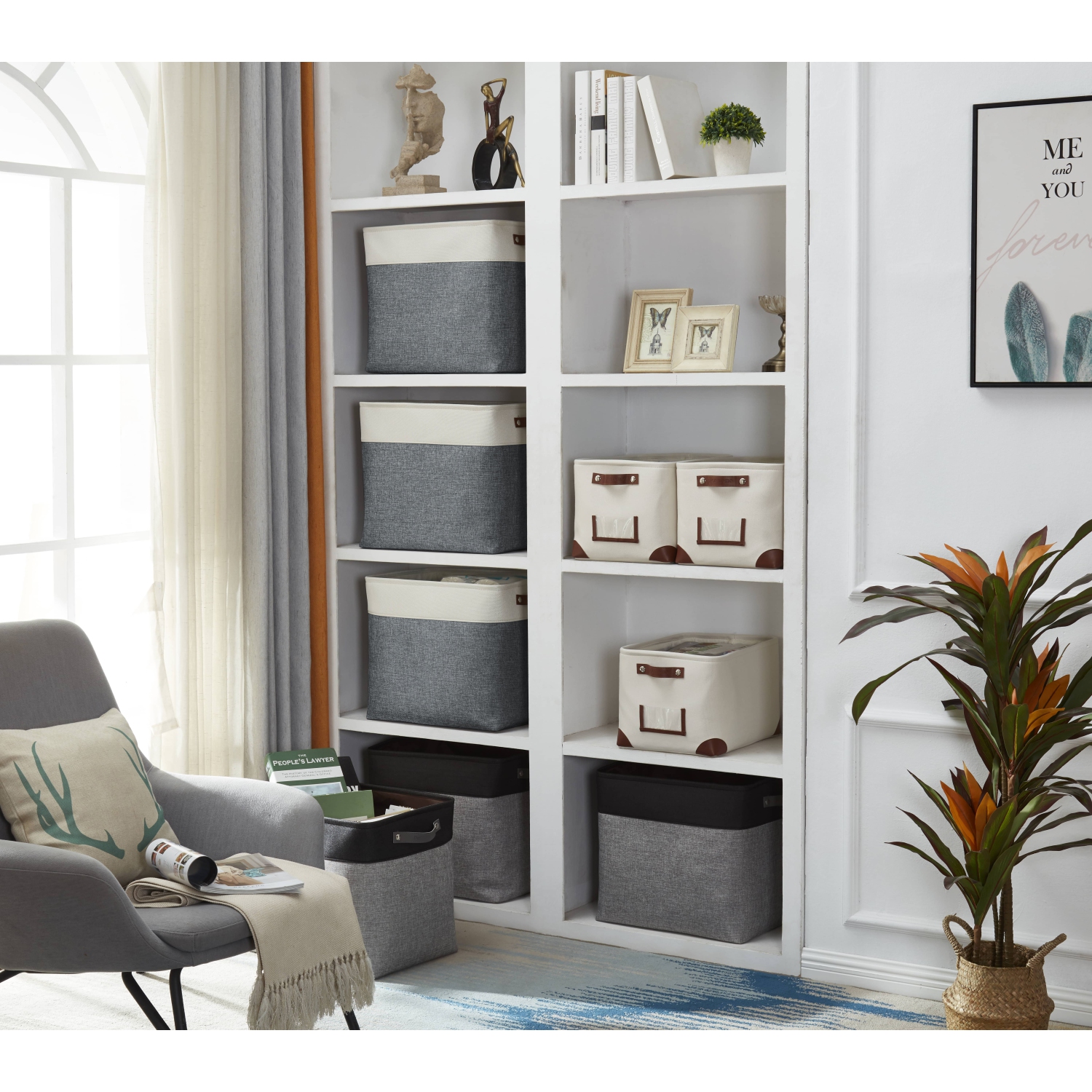 Bac de rangement ordonné DECOMOMO – Panier en tissu robuste et repliable avec poignées pour organiser la chambre de bébé |17 x 13 (L) x 15 (H) po |