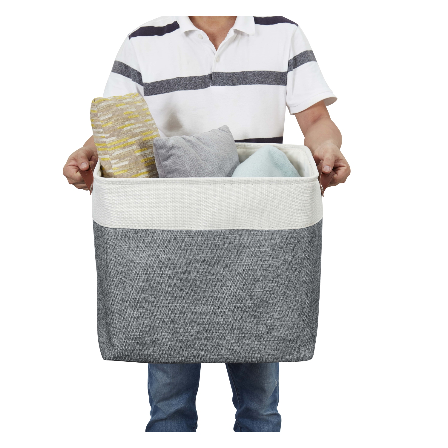 Bac de rangement ordonné DECOMOMO – Panier en tissu robuste et repliable avec poignées pour organiser la chambre de bébé |17 x 13 (L) x 15 (H) po |