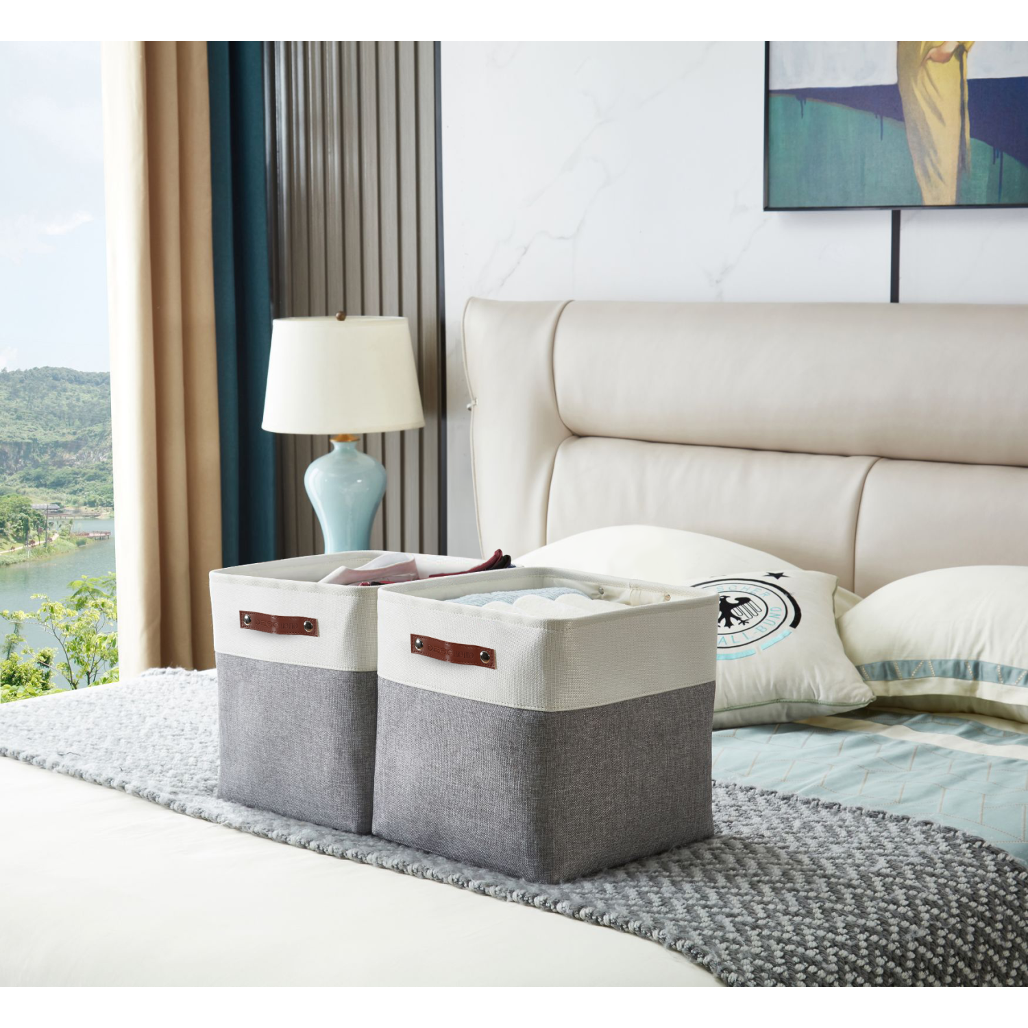 Bac de rangement pliable avec porte-étiquettes de DECOMOMO - Panier en tissu robuste et repliable avec poignées pour organiser la tablette Garde-robe