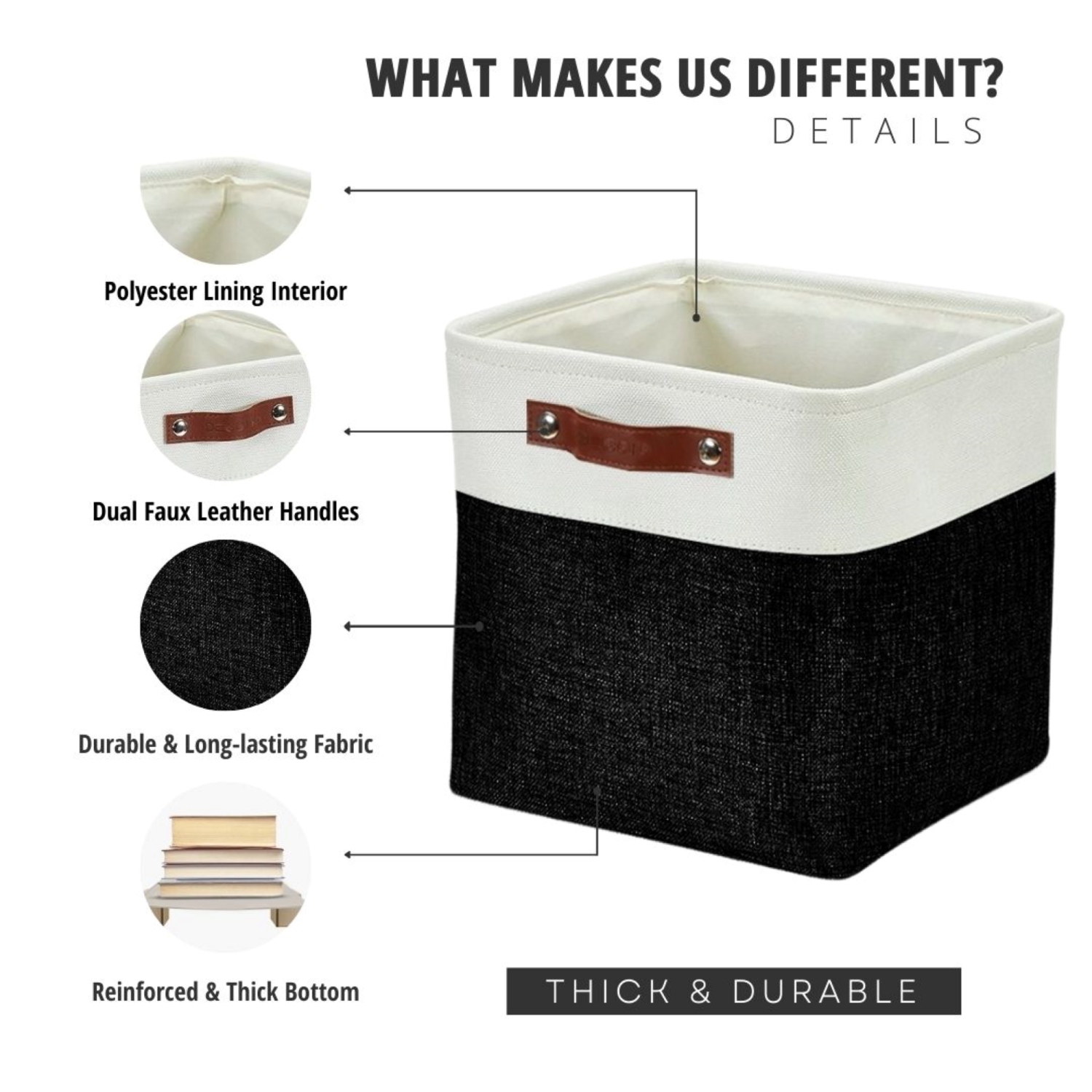 Bac de rangement pliable de DECOMOMO – Panier en tissu robuste et repliable avec poignées pour organiser la tablette de rangement Garde-robe de