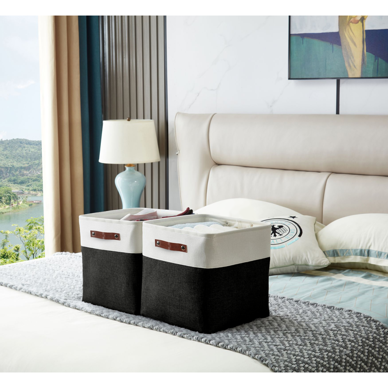 Bac de rangement pliable de DECOMOMO – Panier en tissu robuste et repliable avec poignées pour organiser la tablette de rangement Garde-robe de