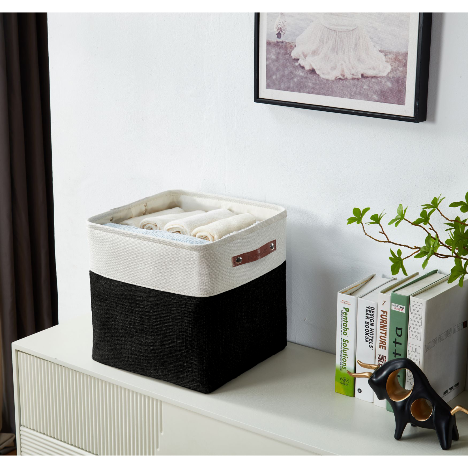 Bac de rangement pliable de DECOMOMO – Panier en tissu robuste et repliable avec poignées pour organiser la tablette de rangement Garde-robe de