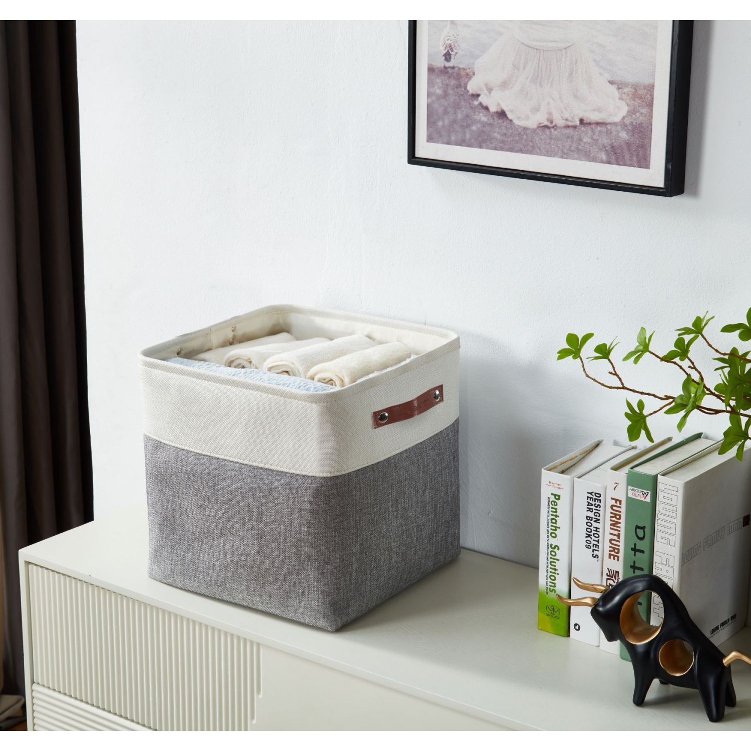 DECOMOMO Foldable Storage Bin - Collapsible Sturdy Cationic Fabric Basket W/Handles for Organizing Shelf Nursery Home Closet |13 x 13 x 13" |4 Packs