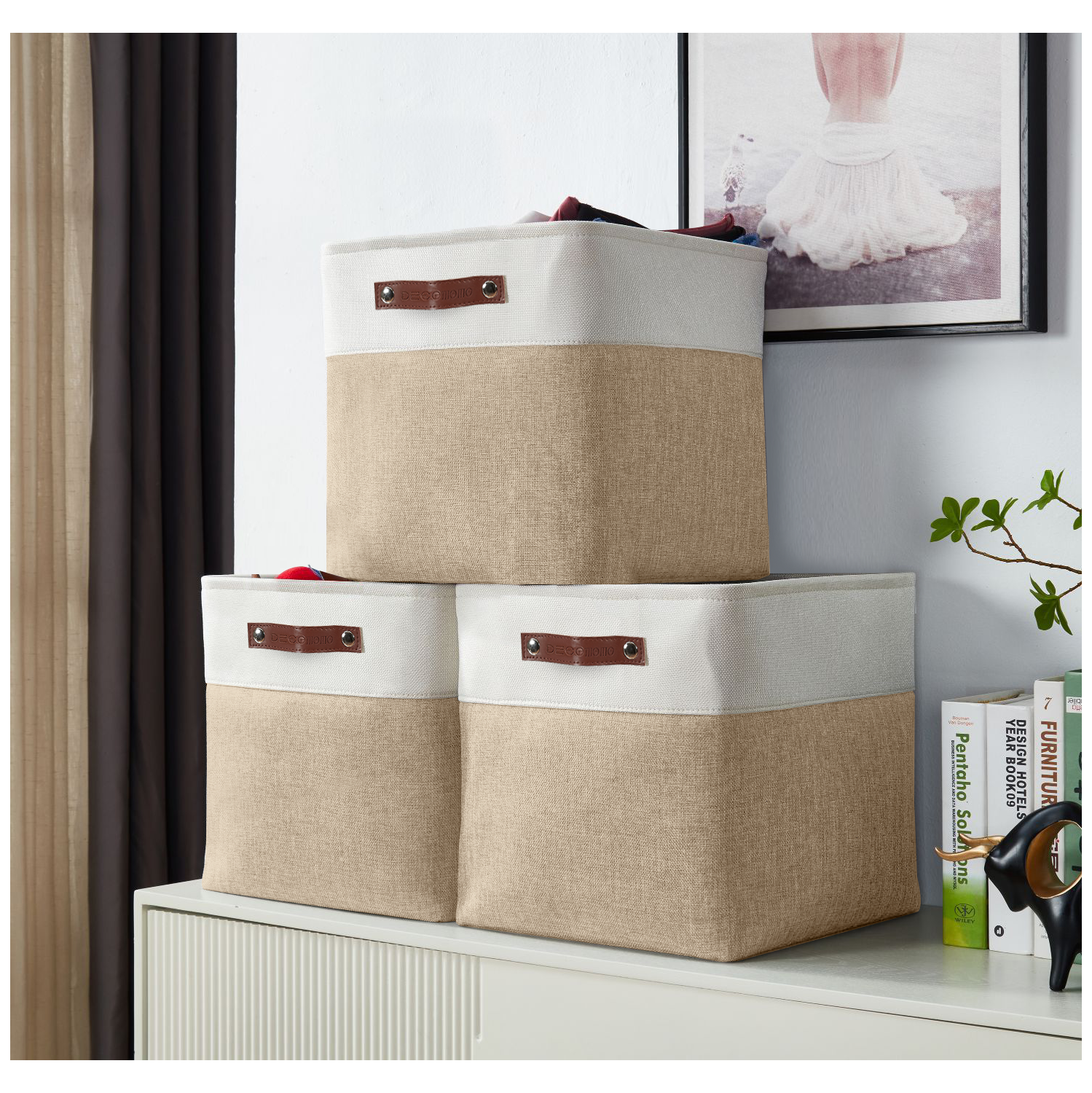 DECOMOMO Fordable Storage Bin - Collapsible Sturdy Cationic Fabric Basket W/Handles for Organizing Shelf Nursery Home Closet |13 x 13 x 13" |4 Packs