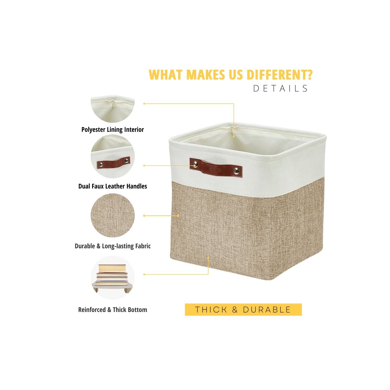 DECOMOMO Fordable Storage Bin - Collapsible Sturdy Cationic Fabric Basket W/Handles for Organizing Shelf Nursery Home Closet |13 x 13 x 13" |4 Packs