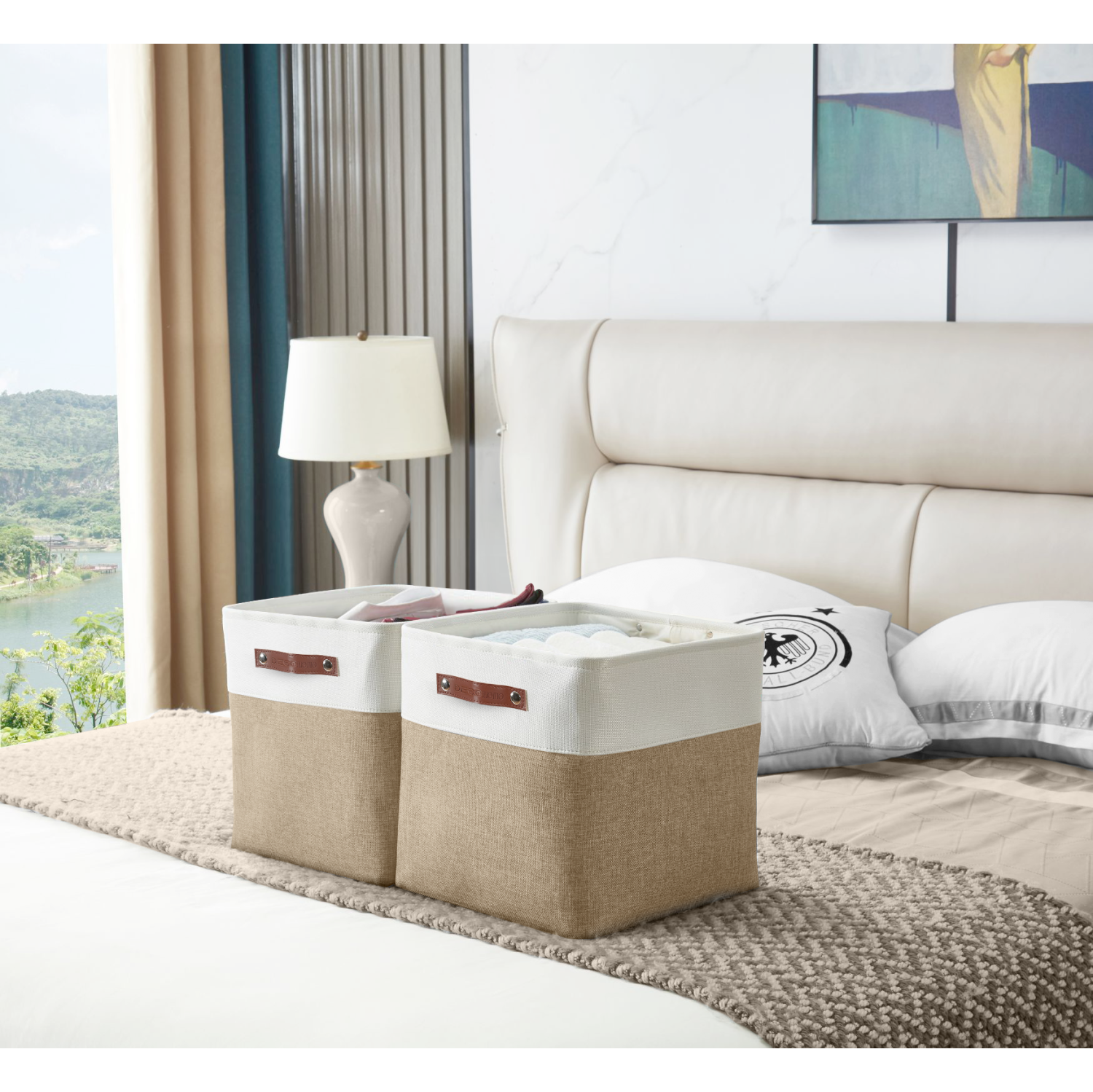 DECOMOMO Fordable Storage Bin - Collapsible Sturdy Cationic Fabric Basket W/Handles for Organizing Shelf Nursery Home Closet |13 x 13 x 13" |4 Packs