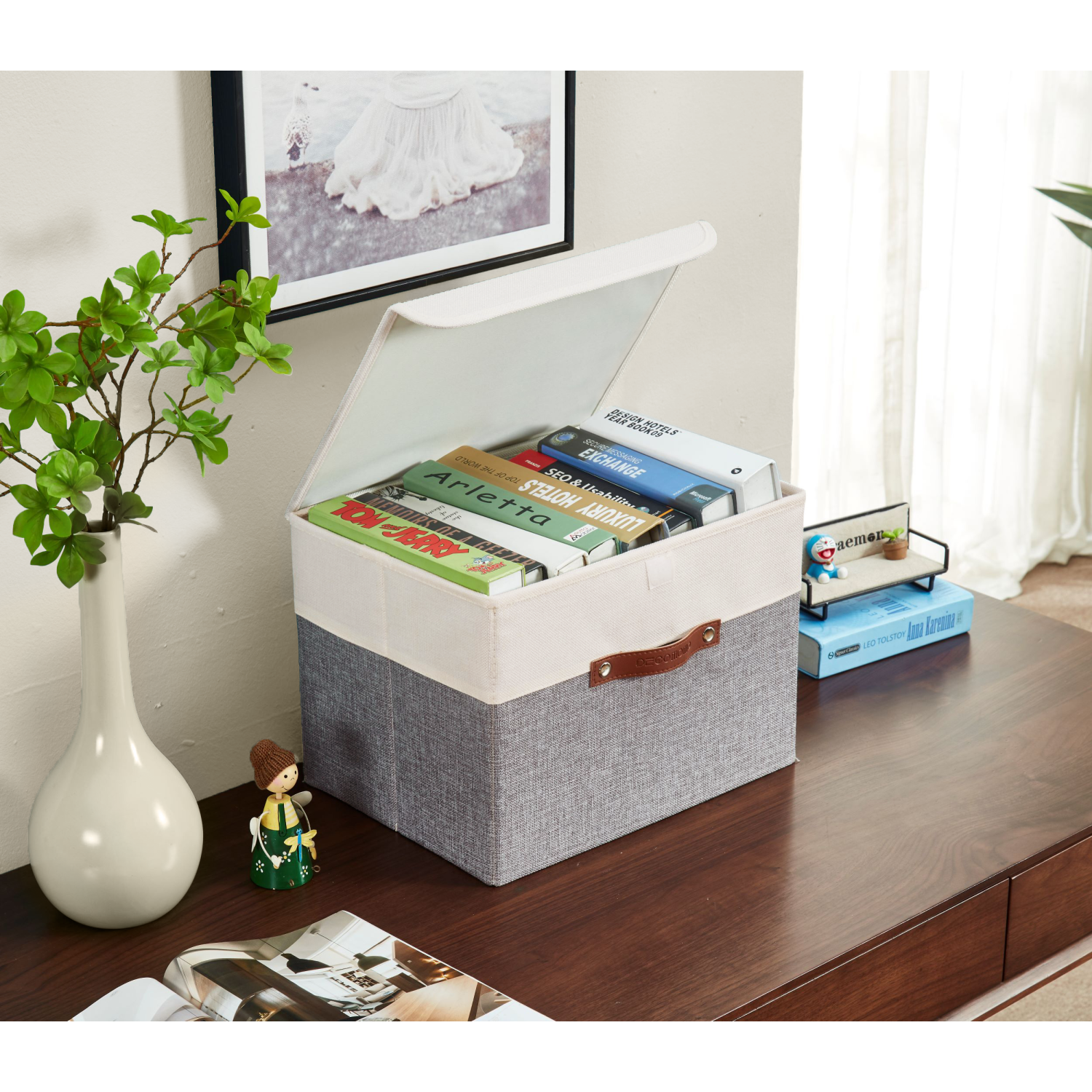 DECOMOMO Collapsible Storage Bin with Lid [3-Pack] Sturdy Cationic Fabric Basket W/Handles for Organizing Shelf Nursery Home Closet |15 x 11 x 11"