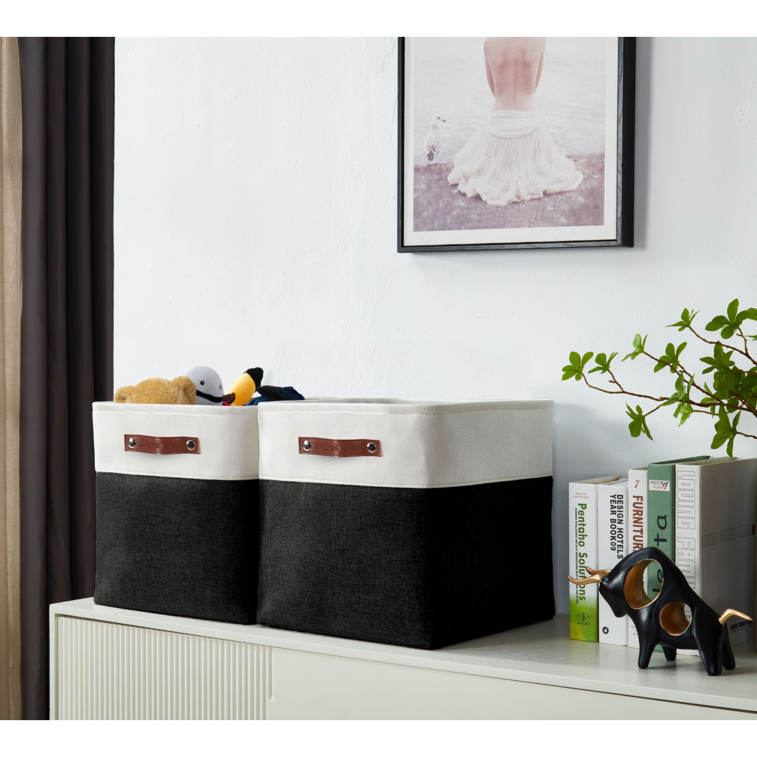 DECOMOMO Foldable Storage Bin With Label Holders - Collapsible Sturdy Cationic Fabric Basket W/Handles for Organizing Shelf Nursery Home Closet | 11