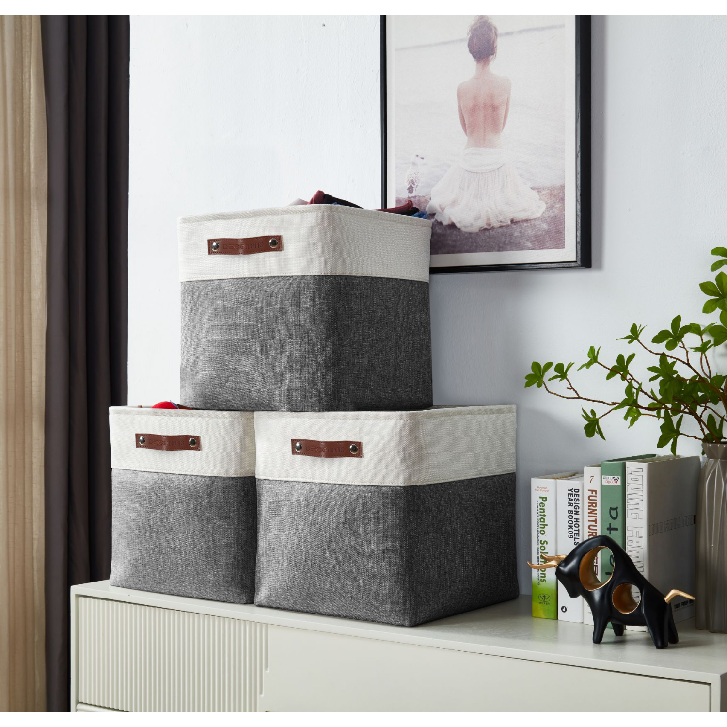 DECOMOMO Foldable Storage Bin With Label Holders - Collapsible Sturdy Cationic Fabric Basket W/Handles for Organizing Shelf Nursery Home Closet | 11