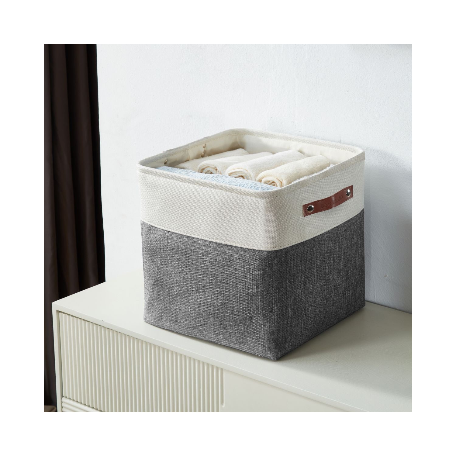 DECOMOMO Foldable Storage Bin With Label Holders - Collapsible Sturdy Cationic Fabric Basket W/Handles for Organizing Shelf Nursery Home Closet | 11