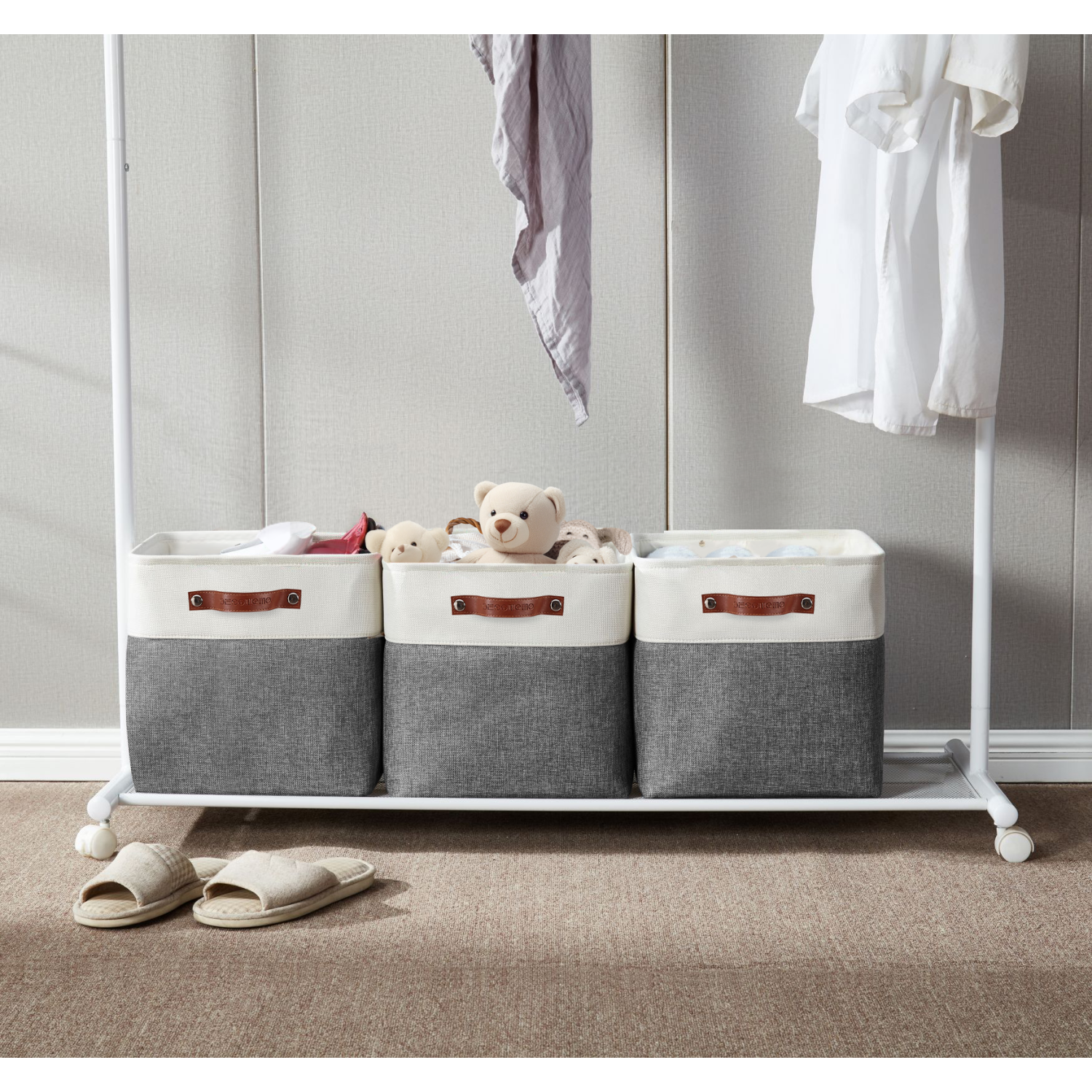 DECOMOMO Foldable Storage Bin With Label Holders - Collapsible Sturdy Cationic Fabric Basket W/Handles for Organizing Shelf Nursery Home Closet | 11