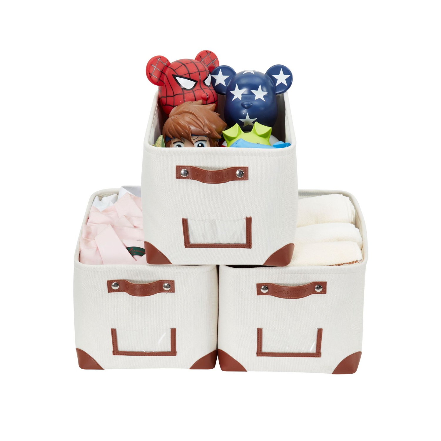 DECOMOMO Fordable Storage Bin With Label Holders - Collapsible Sturdy Cationic Fabric Basket W/Handles for Organizing Shelf Nursery Home Closet |15 x