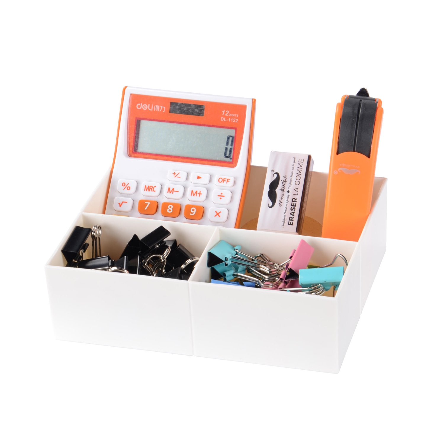 Desk Organizer with 3 Compartments for Office School, White