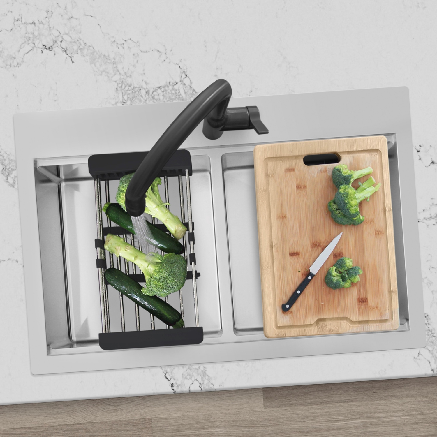 AZUNI 30”L x 20.5”W Top mount double Bowl Stainless Steel Ledge Workstation Kitchen Sink