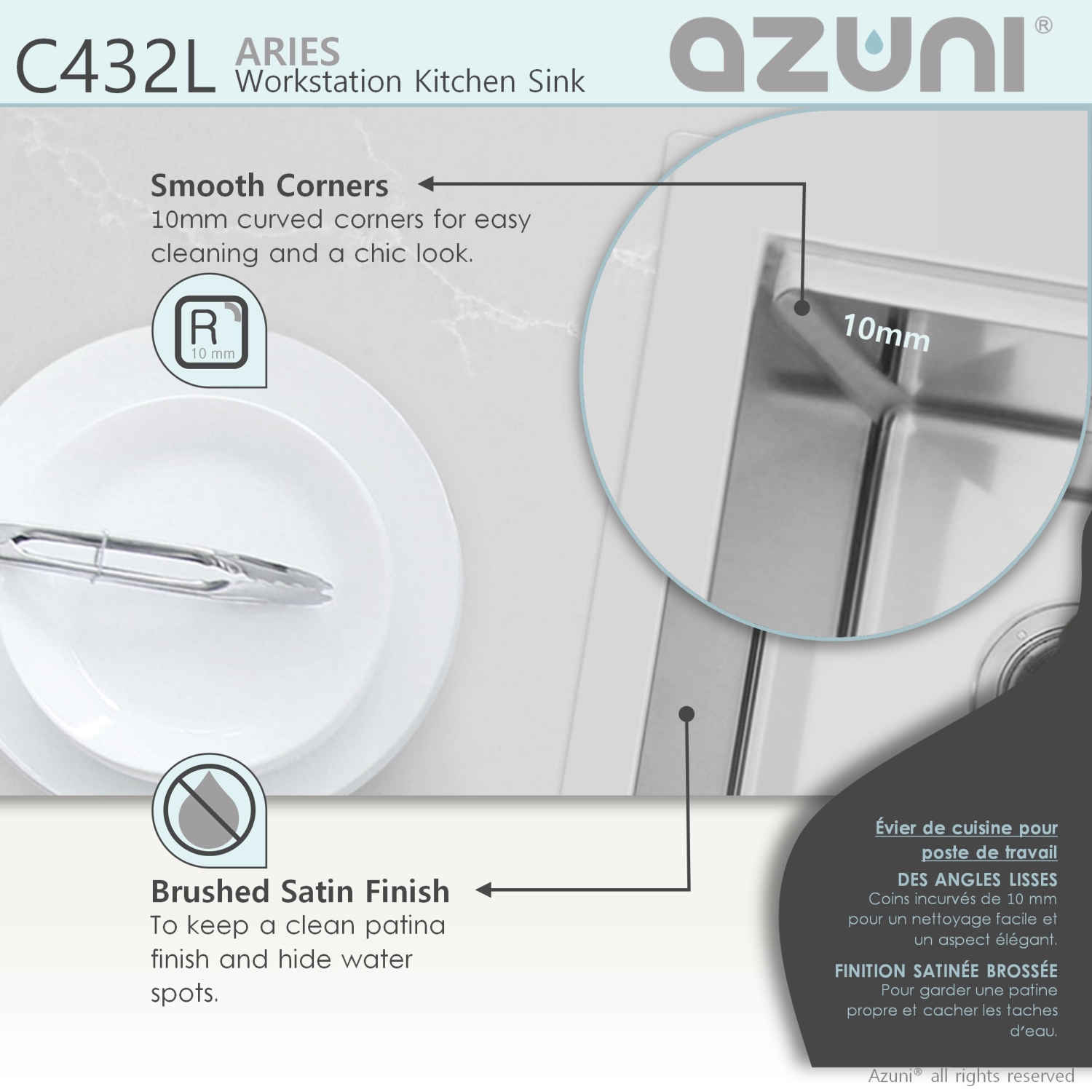 AZUNI 30”L x 20.5”W Top mount double Bowl Stainless Steel Ledge Workstation Kitchen Sink