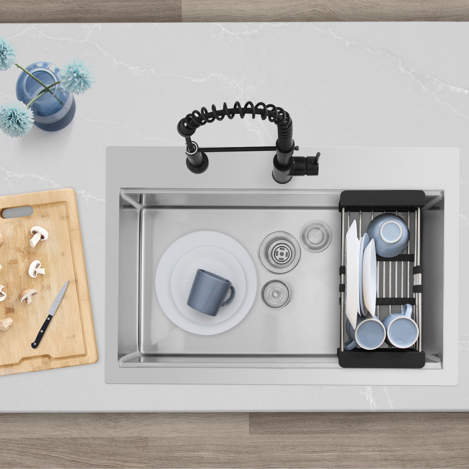 AZUNI 30”L x 20.5”W Top mount Single Bowl Stainless Steel Ledge Workstation Kitchen Sink