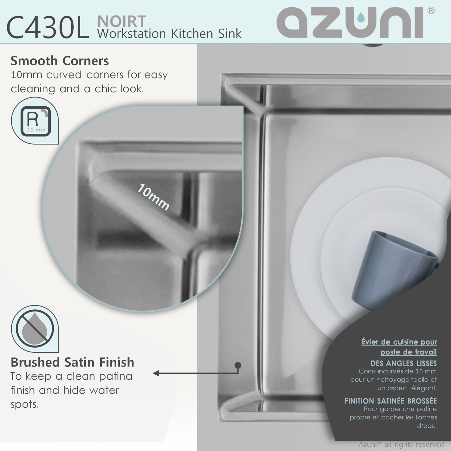 AZUNI 30”L x 20.5”W Top mount Single Bowl Stainless Steel Ledge Workstation Kitchen Sink