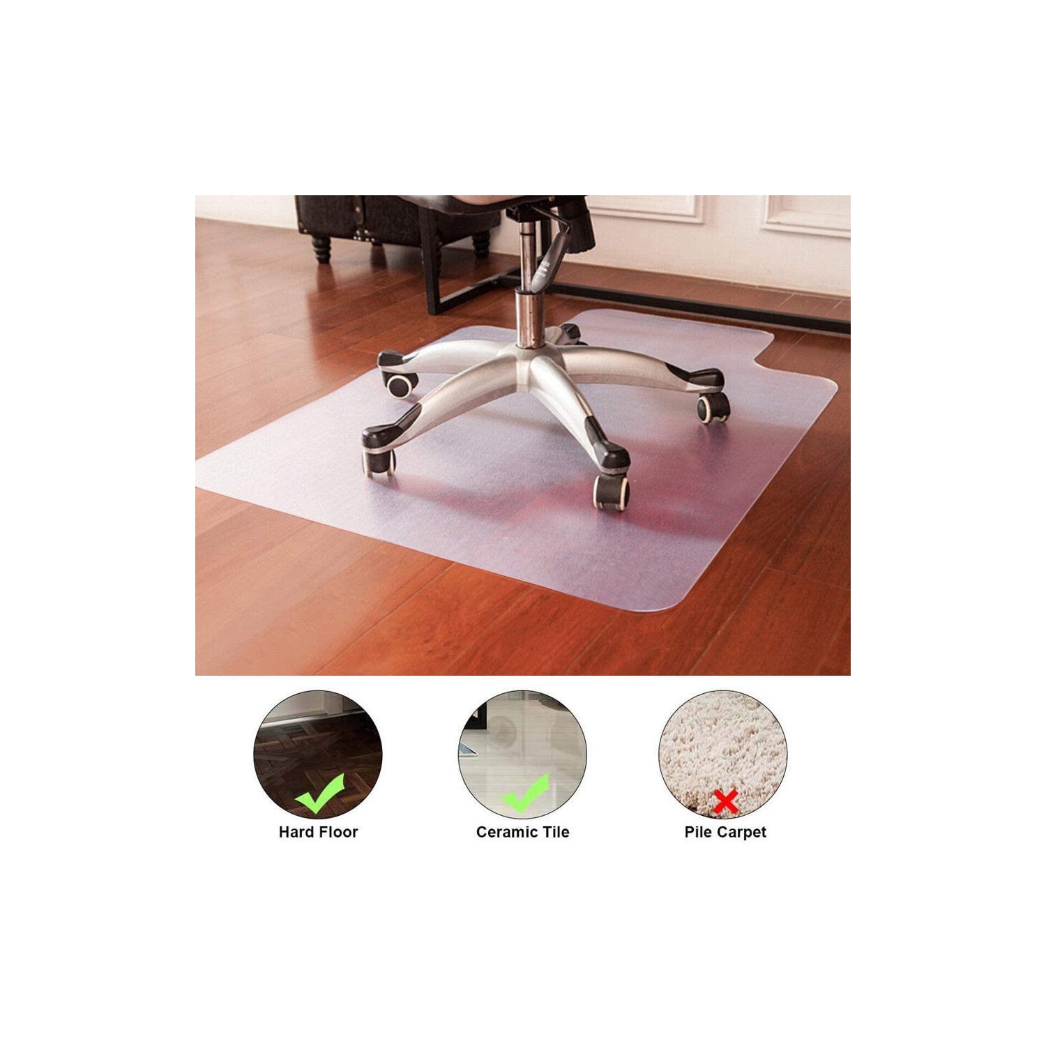 Office Chair Mat with Lip, 36" x 48" PVC Translucent Chair Mat, Hardwood Ceramic Tile Marble Floor Protector