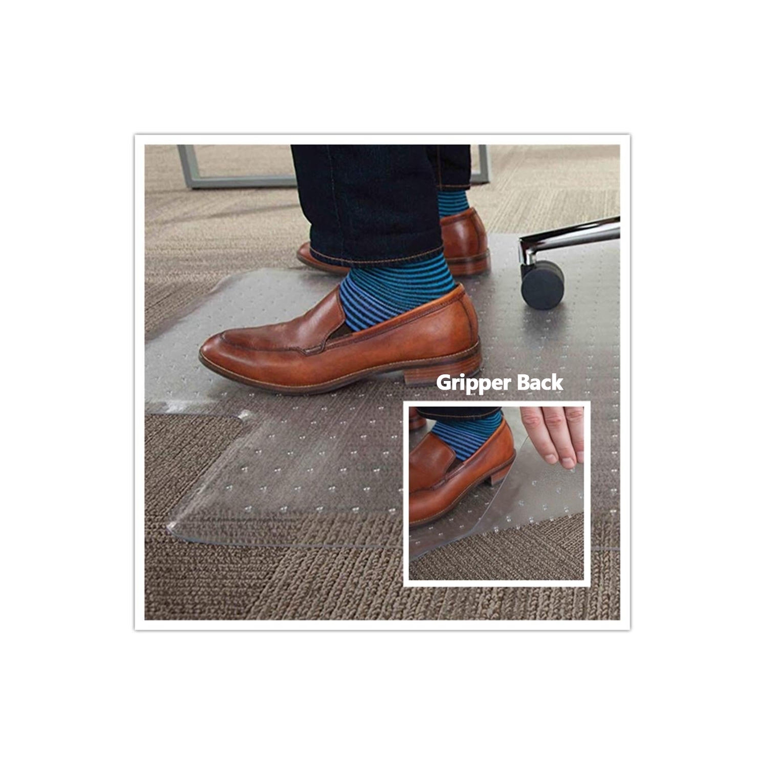 Tapis de chaise de bureau de 30 x 48 po avec rebord pour tapis, tapis protecteur transparent pour chaise avec crampons antidérapants pour planchers