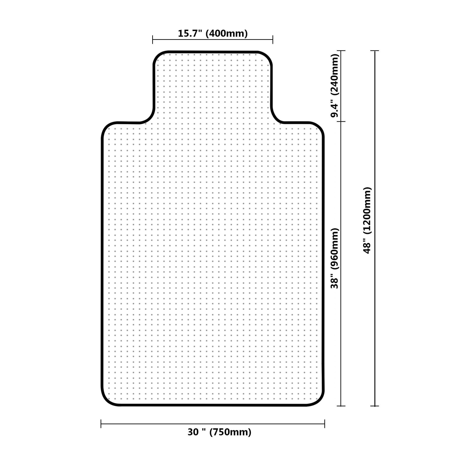 Tapis de chaise de bureau de 30 x 48 po avec rebord pour tapis, tapis protecteur transparent pour chaise avec crampons antidérapants pour planchers