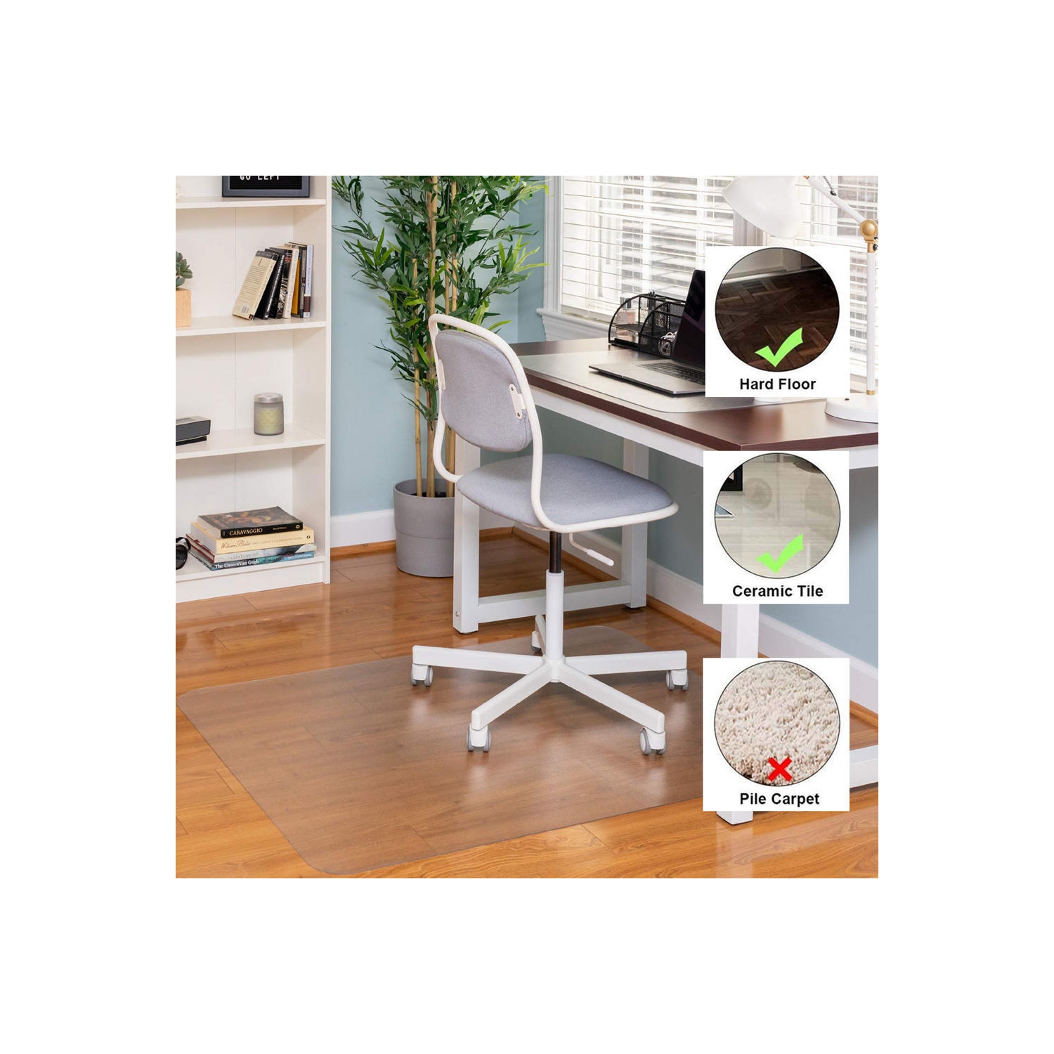 Tapis de chaise de bureau 36 x 48 po, protecteur de plancher en PVC translucide avec antidérapant pour planchers durs