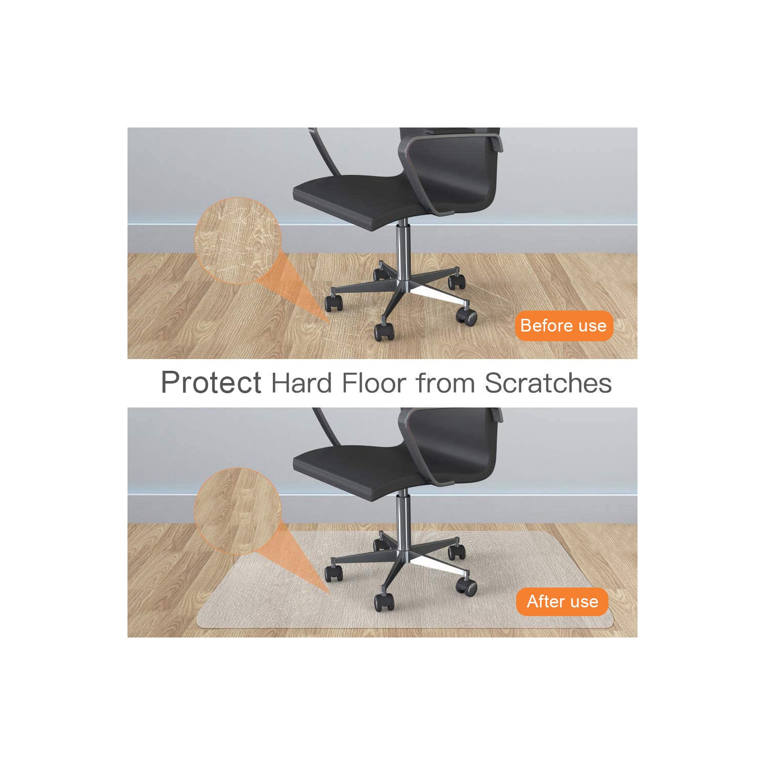 Tapis de chaise de bureau 36 x 48 po, protecteur de plancher en PVC translucide avec antidérapant pour planchers durs
