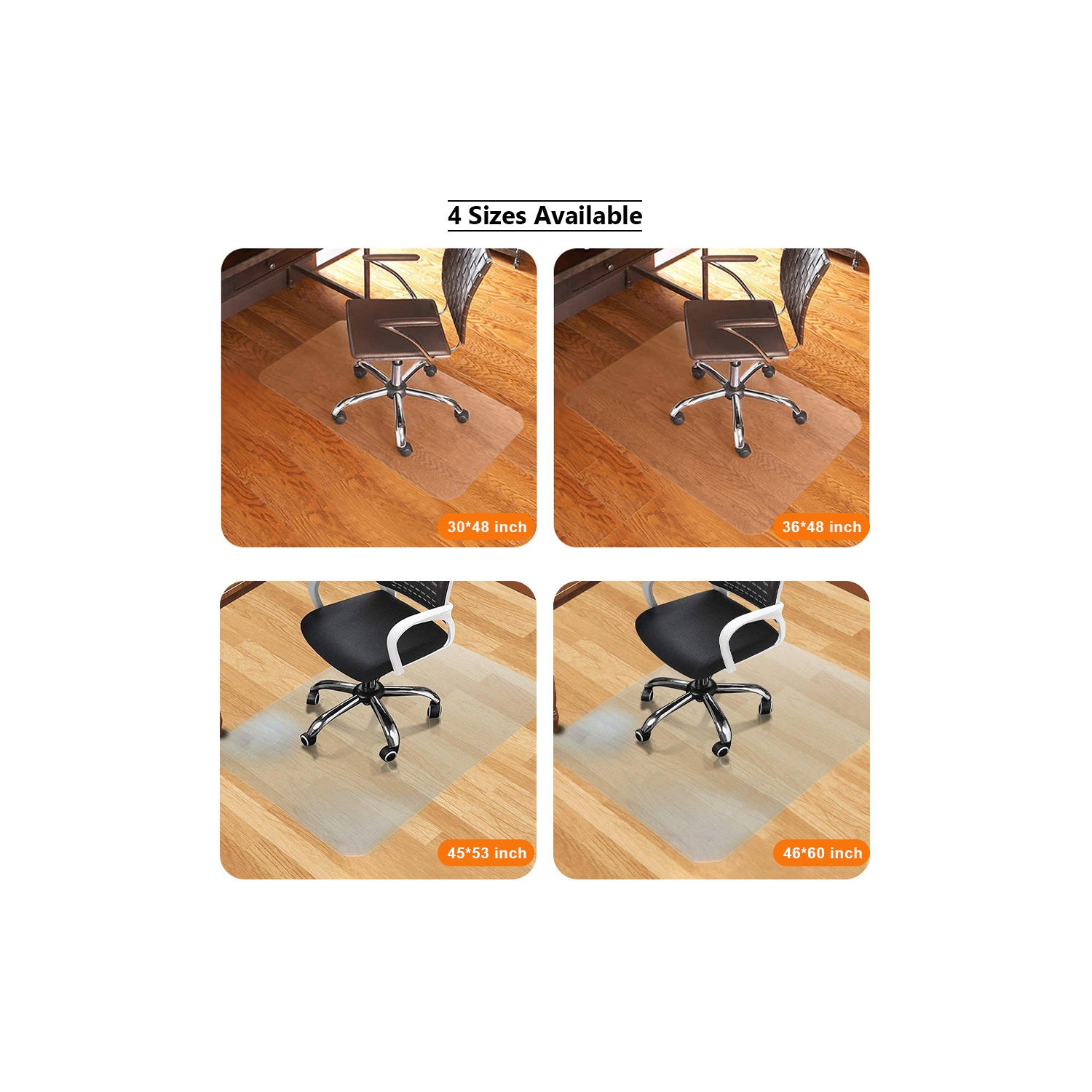 Tapis de chaise de bureau 36 x 48 po, protecteur de plancher en PVC translucide avec antidérapant pour planchers durs