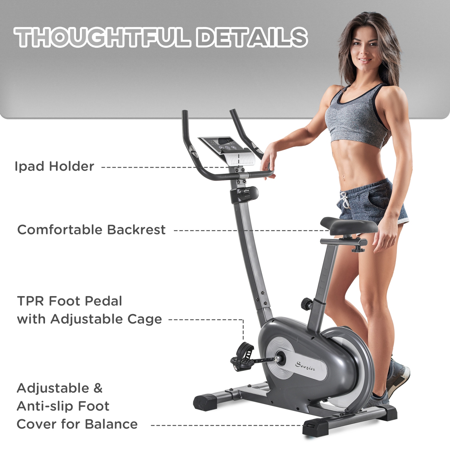 Soozier Adjustable Upright Exercise Bike Cycling Trainer Home Gym