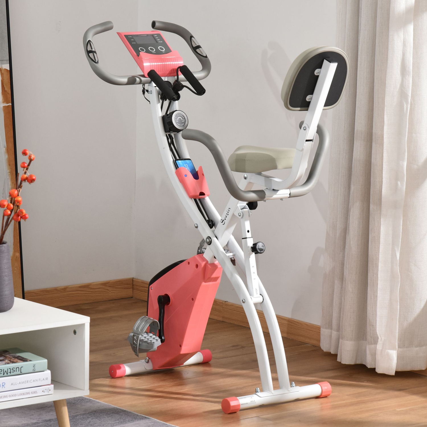 Soozier 3 in 1 Folding Exercise Bike, Foldable Stationary Bike with 8-Level Magnetic Resistance, Heart Rate Sensor, Adjustable Seat and Resistance