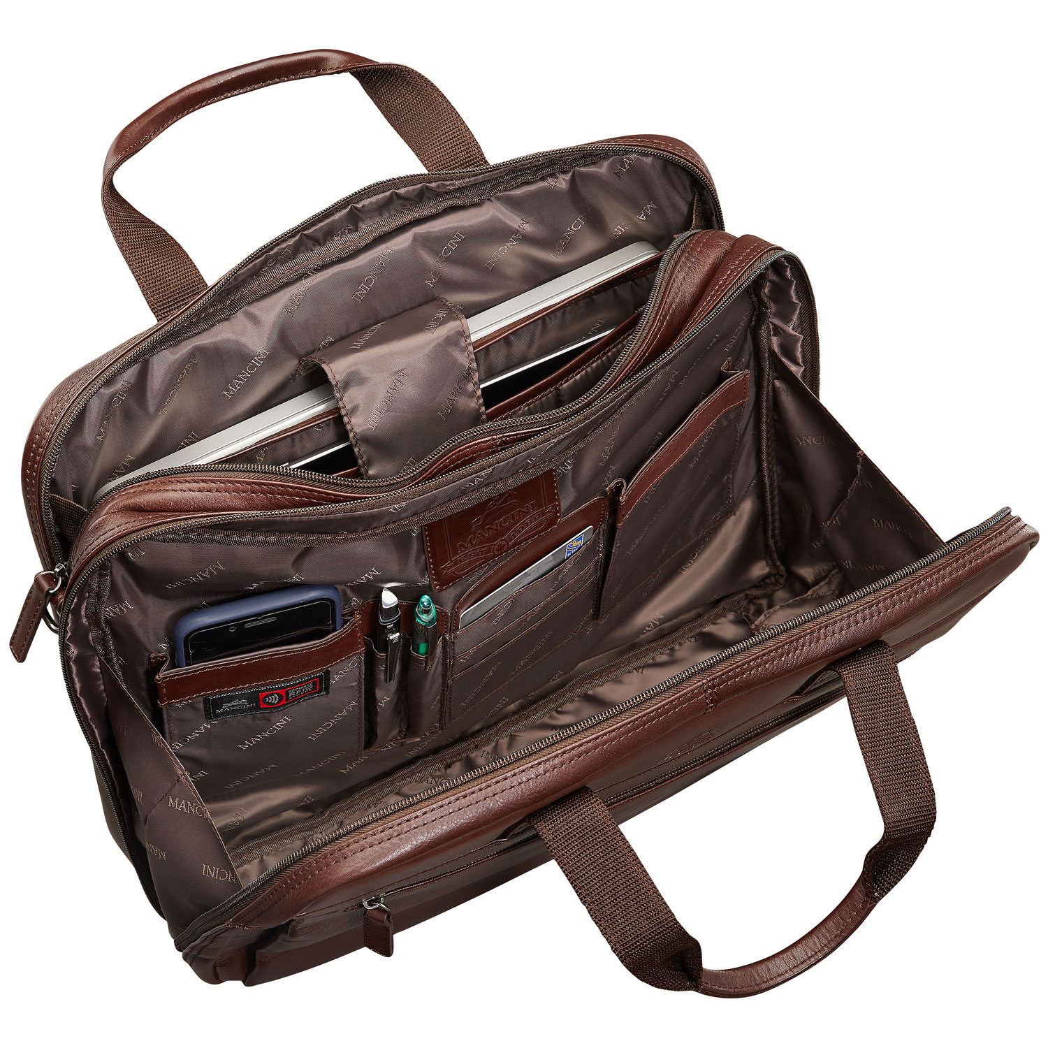 Mallette en cuir à deux compartiments pour portable 15,6 po Beverly Hills de Mancini - Brun